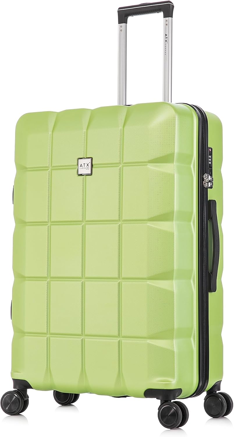 ATX Luggage Suitcase Large on 4 Dual Spinner Wheels Super Lightweight ABS Hard Shell Hold Check in with Built-in TSA Lock (Lime Green, 110Liter)