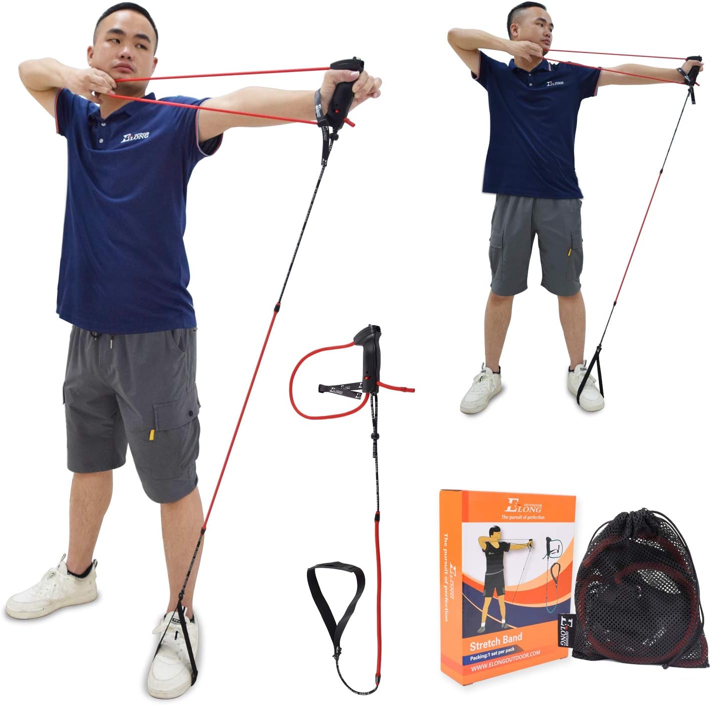 ELONG OUTDOOR Archery Bow Trainer Draw Training Aid Device Strength Stretch Band Exerciser For Recurve Bow Compound Shooting Kids Adults Beginner Experts