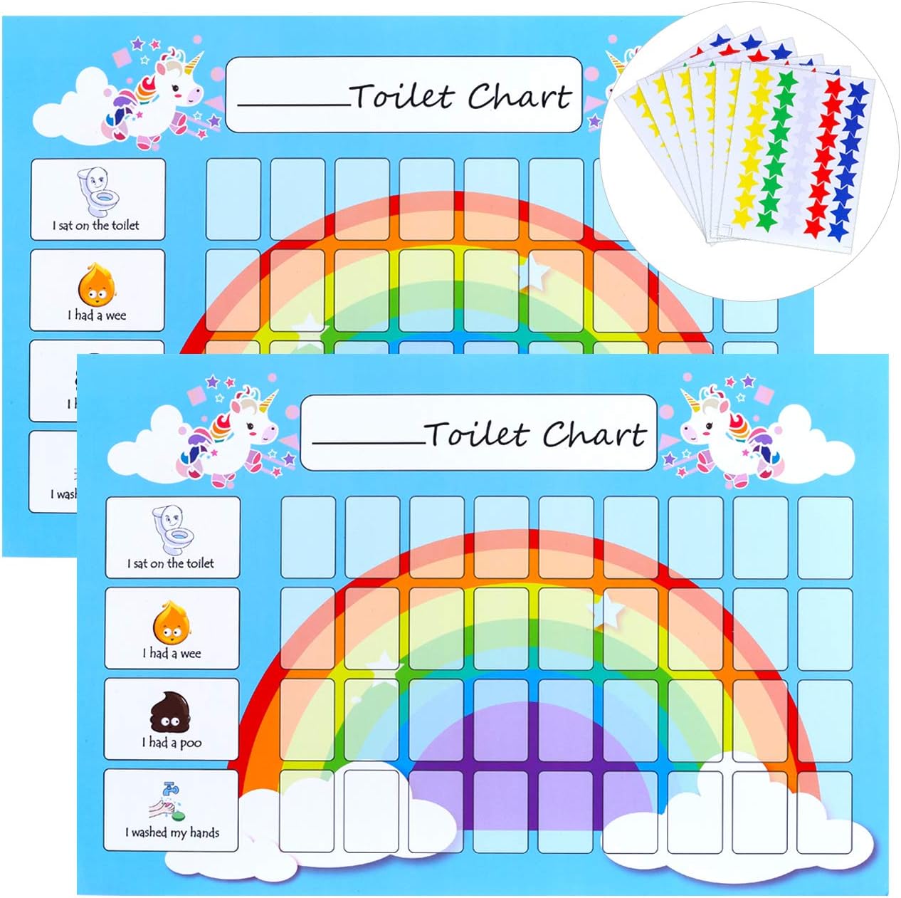 GWHOLE Potty Training Reward Chart Pack of 2 - Toilet Training Chart with 270 Star Stickers for Toddlers Girls Boys, Wipe Clean