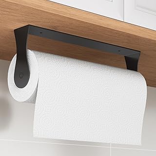 Paper Towel Holder Under Cabinet, Black Paper Towel Holder Wall Mount, Stainless Steel Under Cabinet Paper Towel Holder, Adhesive Paper Towel Holder for Kitchen and Bathroom