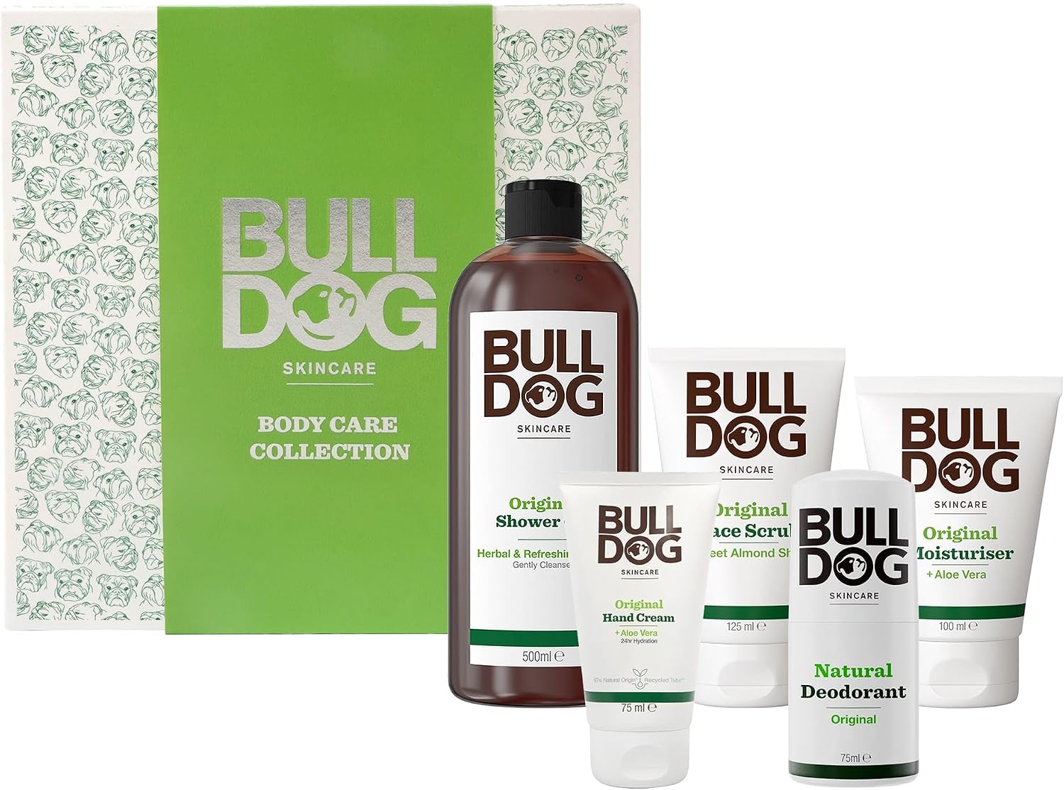 BULLDOG SKINCARE Premium Body Care Giftset for Men, 5 Pieces | Moisturiser, shower gel, face scrub, roll-on deodorant, hand cream, premium body care collection, essential Bulldog products