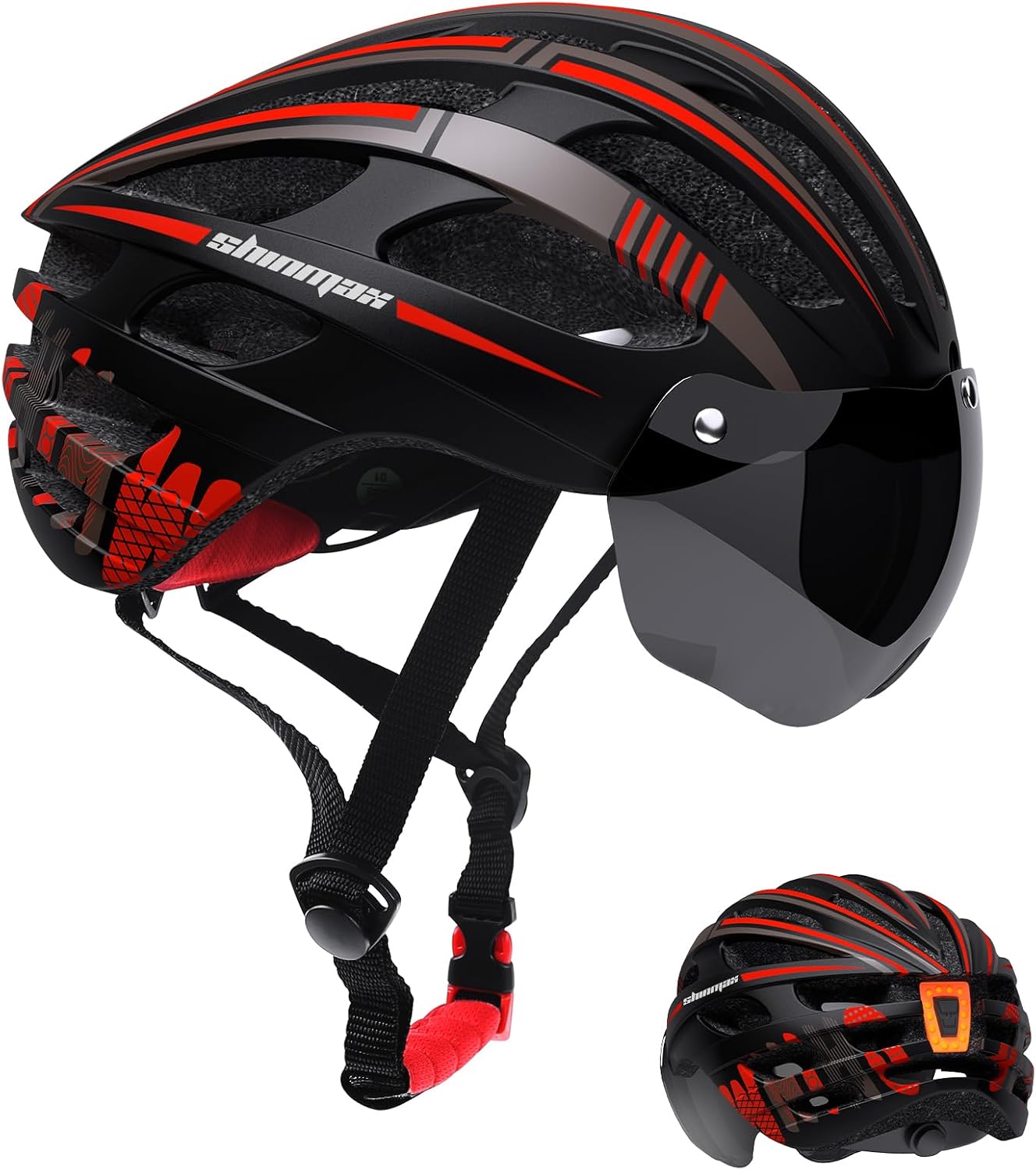 Shinmax Adult Bike Helmet with USB Rechargeable Rear Light,Magnetic Goggles
