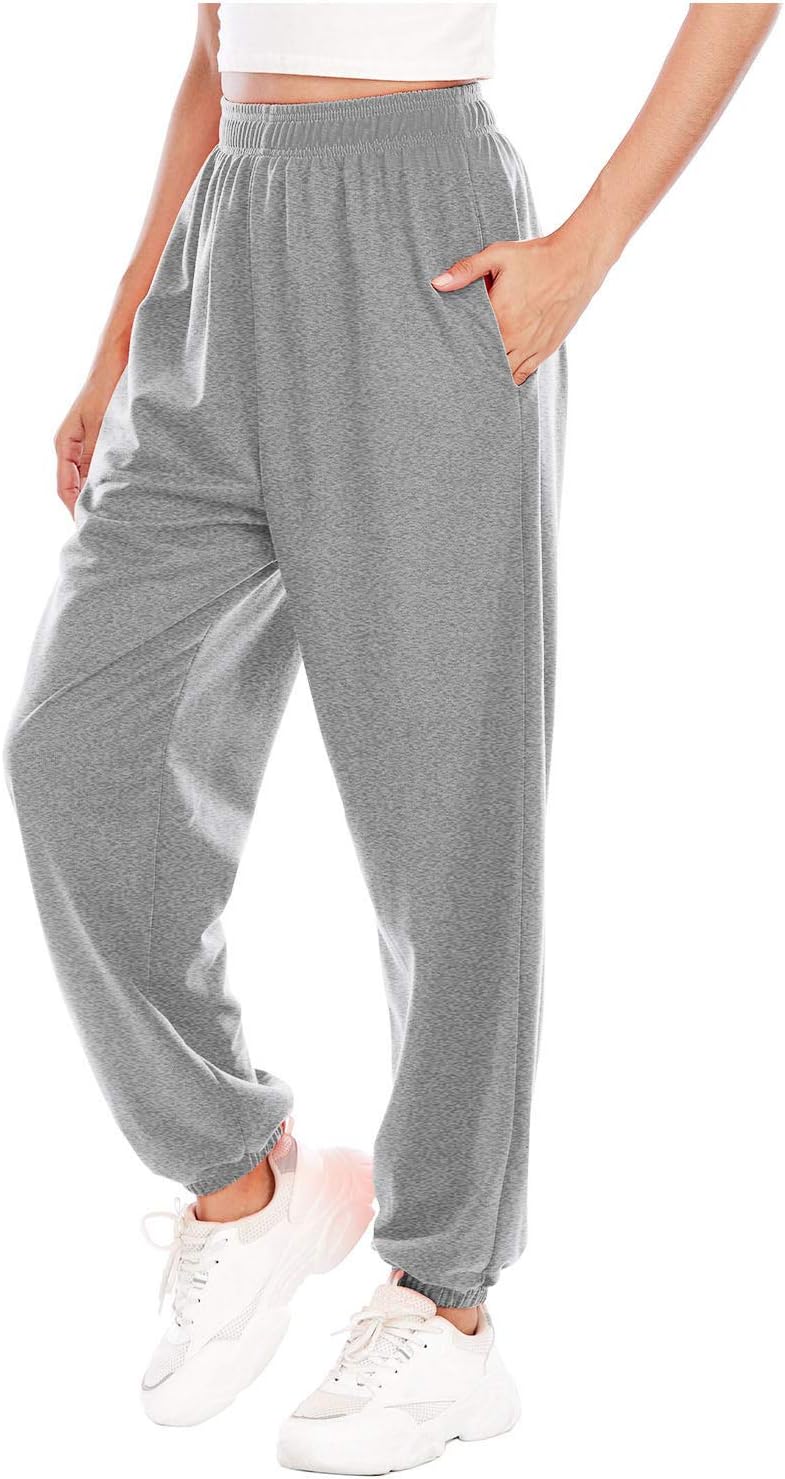 Cenlang Womens Oversized Joggers Pockets Pants Full Size Cargo Trousers Elastic Waist Long Flared Pants Jogger Pants with Drawstring Sport Gym Workout Yoga Pants Fall Womens Clothes 2023