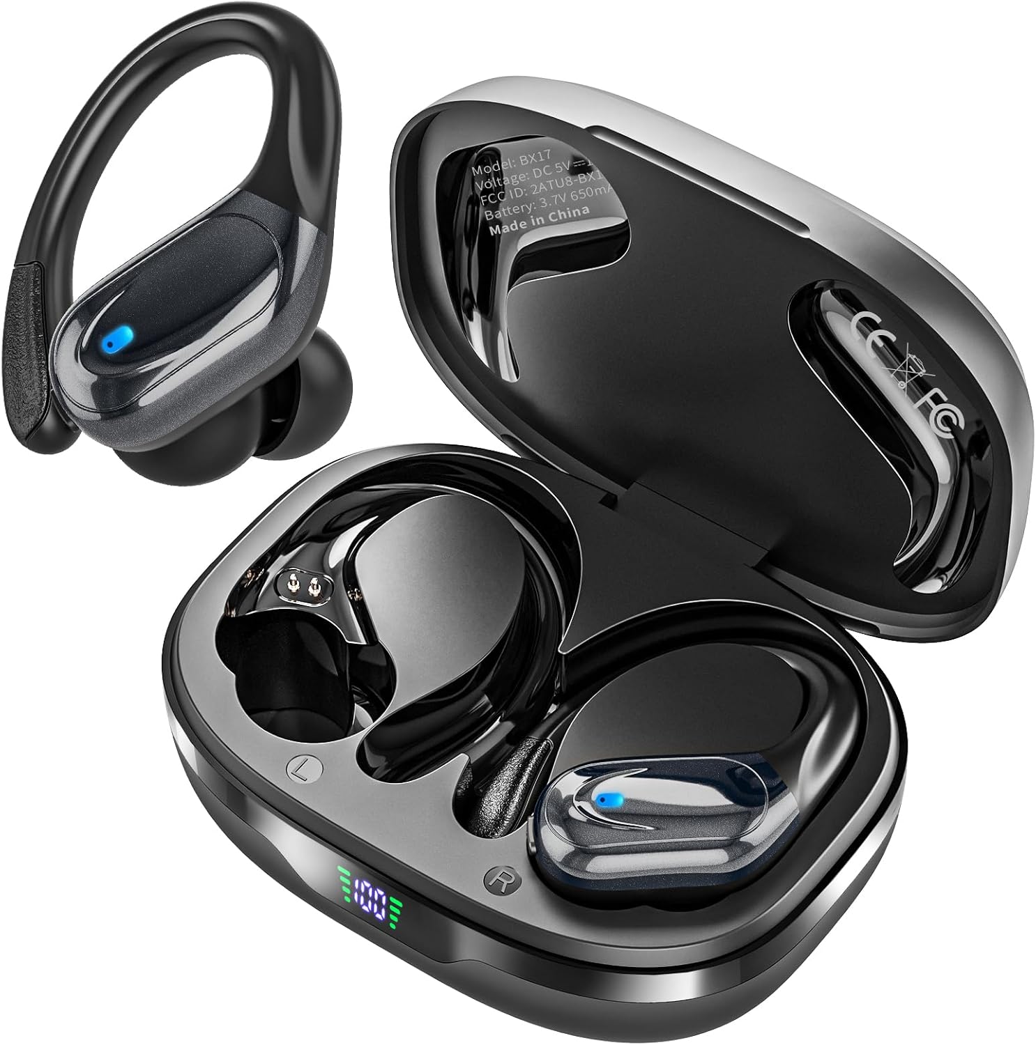 Wireless Earbuds, Sports Bluetooth Headphones, 80Hrs Playtime Ear Buds with LED Power Display, Noise Canceling Headset, IPX7 Waterproof Earphones for Workout/Running