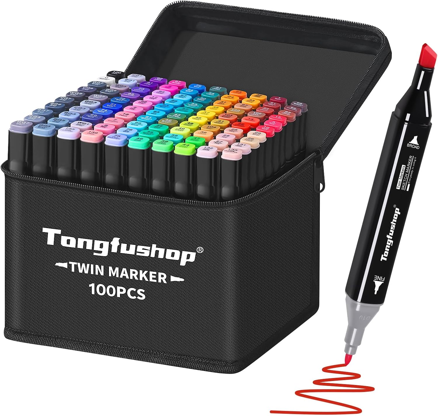Tongfushop 100 Colored Marker Set, Dual Tip Art Alcohol Markers for Drawing