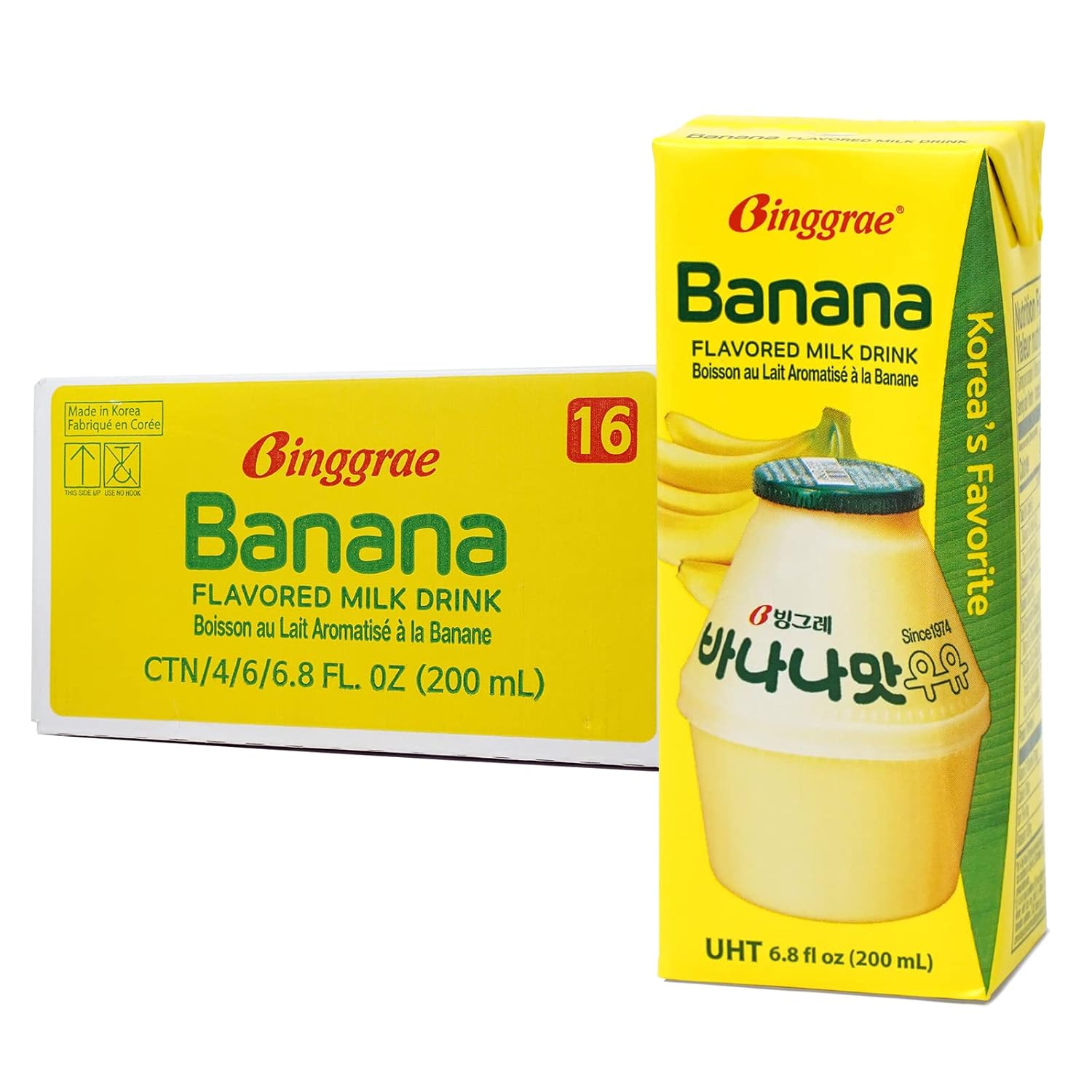 Binggrae Banana Flavored Milk Drink – Korean Sweet and Creamy Beverage – Shelf-Stable 6.8 fl oz Cartons – Pack of 24
