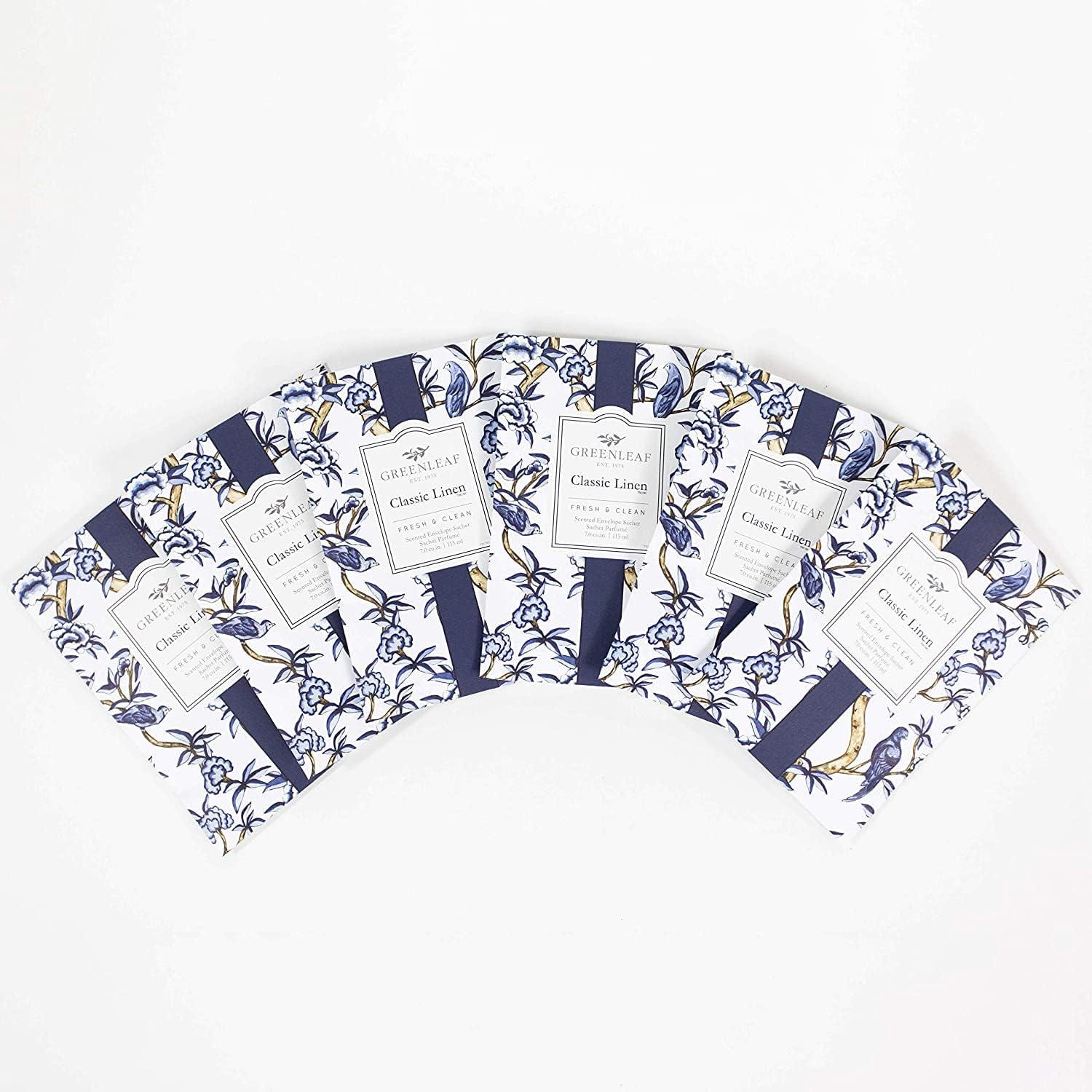 Greenleaf - 6 pack of Classic Linen - Large Scented Sachet Bag, Drawer Fragrance Wardrobe Air Room Freshener for Living Room Bedroom Bathroom Laundry Basket Radiator or Car - Fresh & Clean