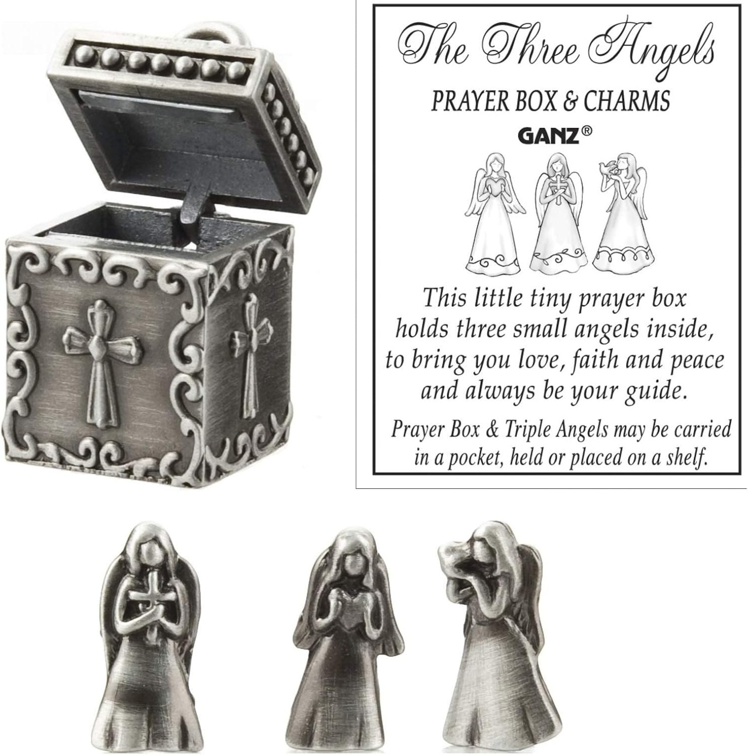 Ganz Angel Prayer Box Trinket - Triple Angels Charm Pewter