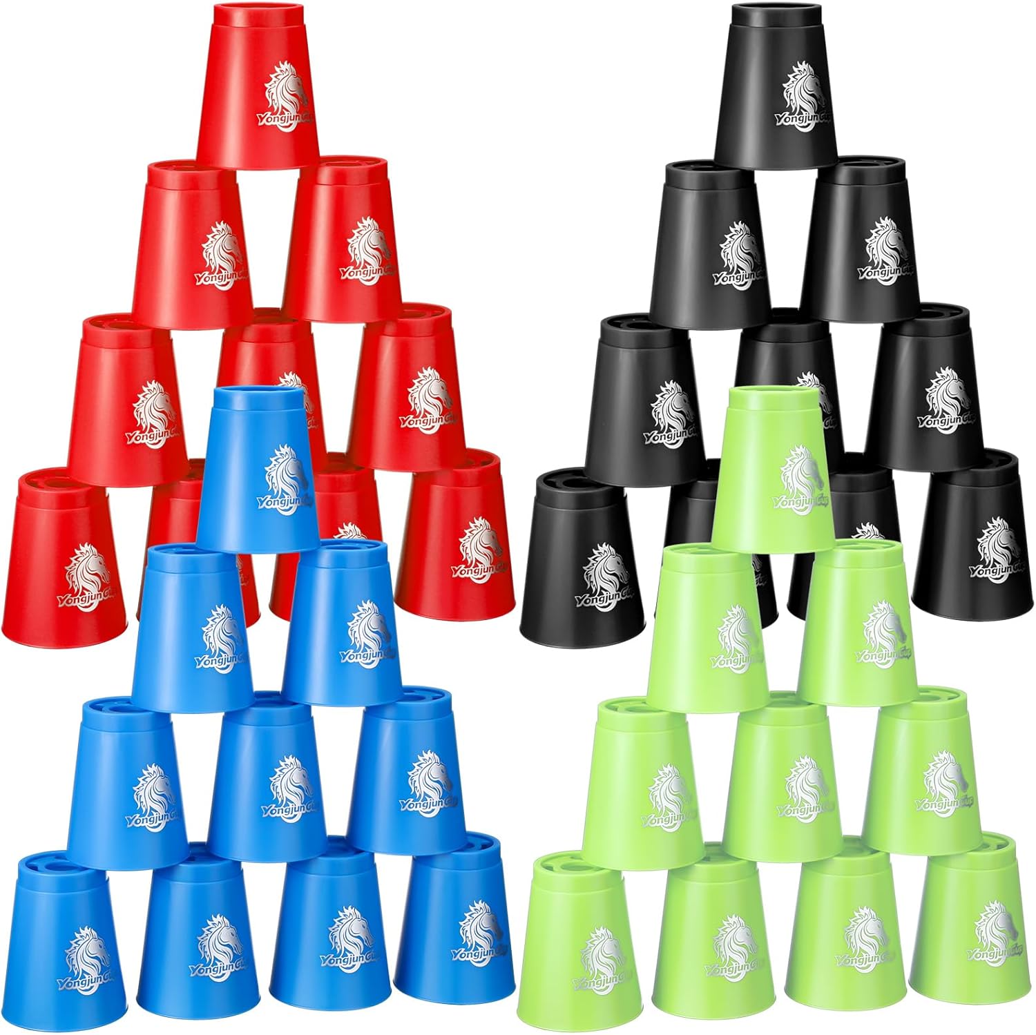 Libima 48 Pcs Sports Stacking Cups Set Classic Stacking Games Speed Training Game for Boy Girl Adult Family Party Challenge Competition Travel Gift, 4 Colors