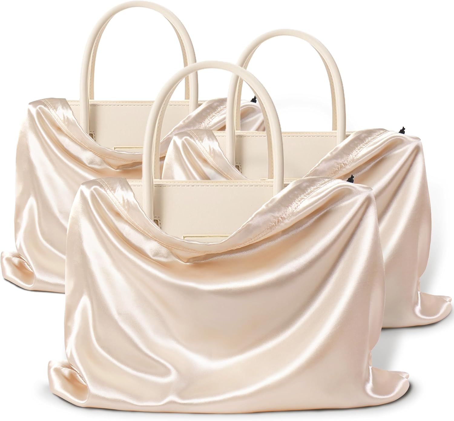 Vonty 3 Pack Silky Dust Bags for Shoes and Purses, Satin Drawstring Bag for HandBags Boots - Beige Shoe Bag Silk Dust Cover Bag Protector Travel Storage Pouch(19.6 x 15.7 In)