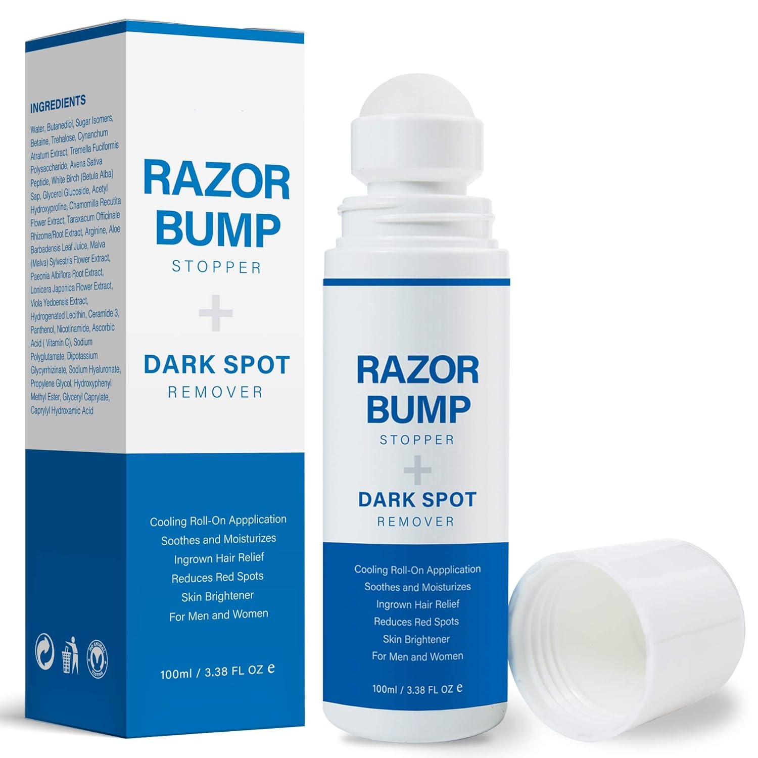 Razor Bump Stopper with Ingrown Hair Treatment: Razor Bumps Treatment for Men and Women, After Shave Solution for Ingrown Hairs and Razor Burns, Roll on Applicator- 3.38 Fl Oz
