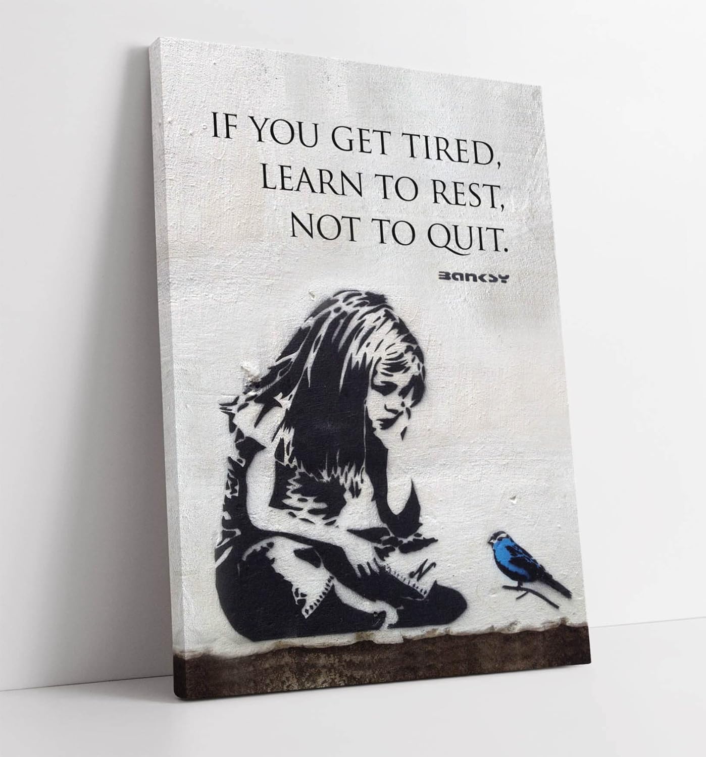CanvasArtShop BANKSY GIRL BLUE BIRD PORTRAIT QUOTE FRAMED CANVAS WALL ART PRINT ARTWORK GRAFFITI (24in x 16in / 60cm x 40cm)