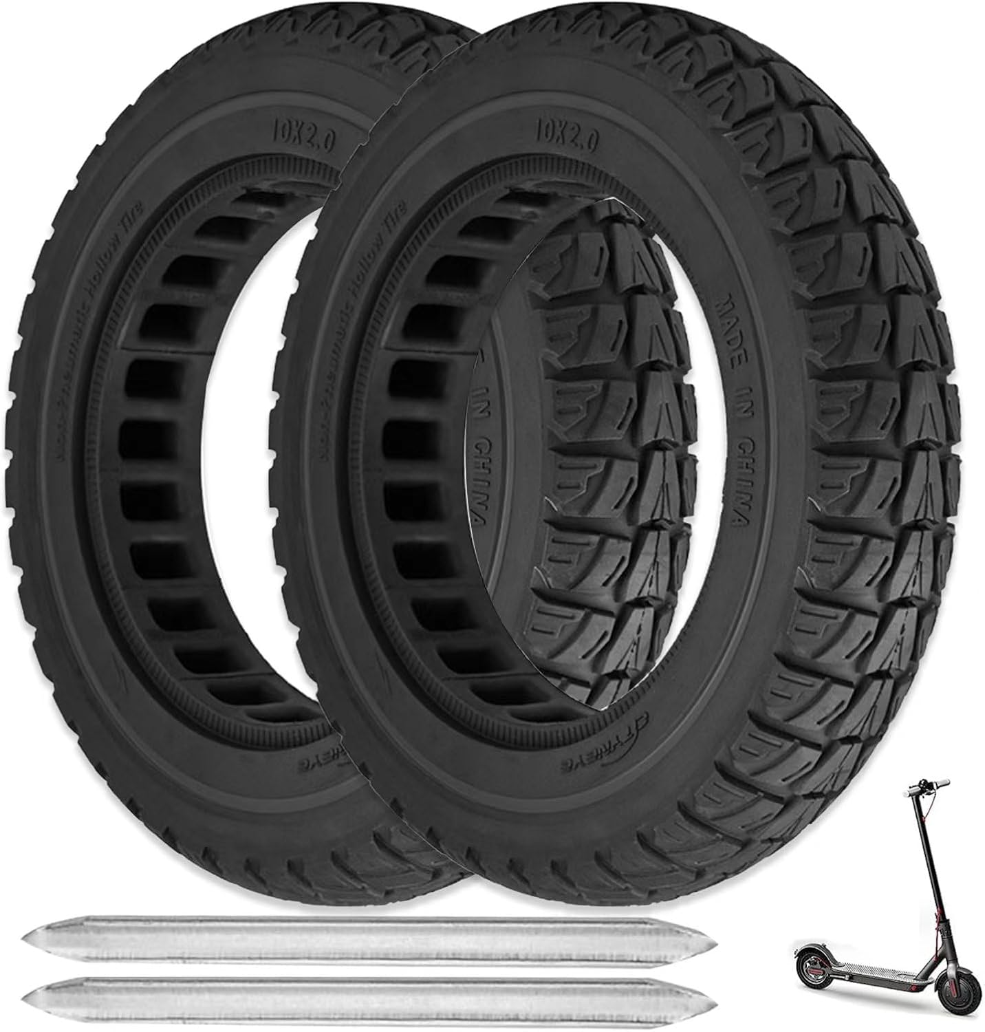 2PCS 10X2 Solid Tire, 10x2.125 Inch Tires Replacement for Gotrax G4 GXL V2 Ninebot Segway F25 F30 F40 F60 D40x Electric Scooter, 50/75-6.1 10x2/54-152 10 Inch Off Road Front Rear Tubeless Tire Wheel