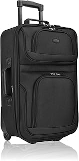 U.S. Traveler Lightweight Softside Suitcase, Rolling 20" Carry On Luggage, Black, Single