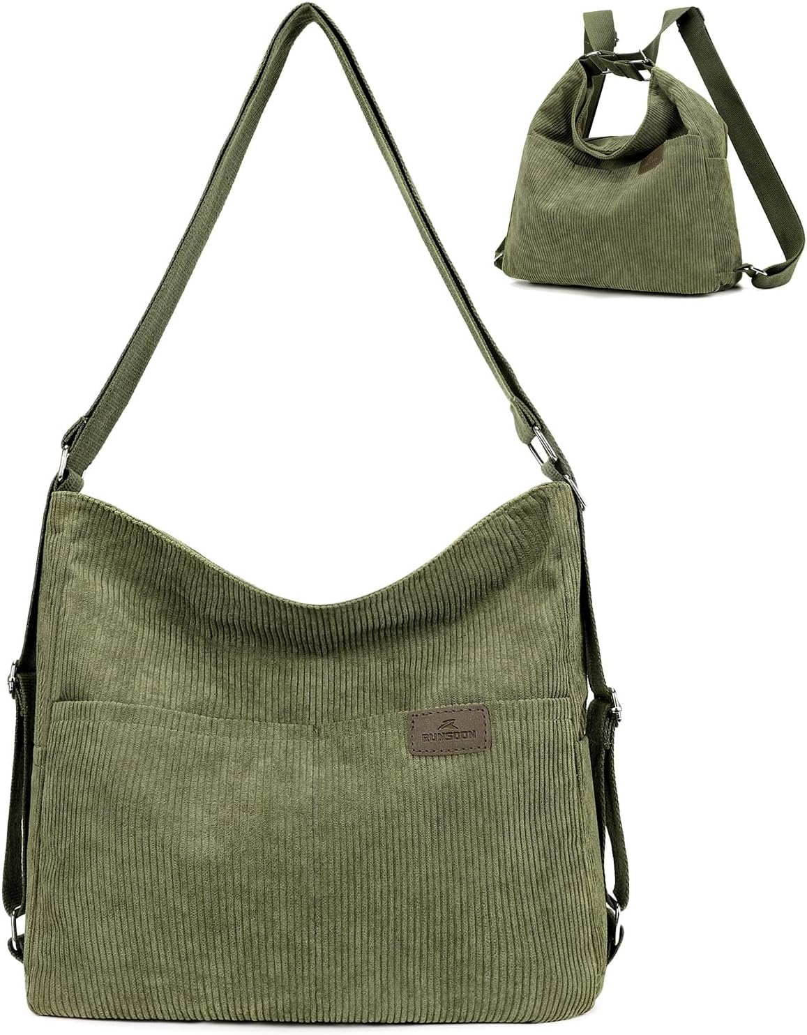 RUNSOON Corduroy Tote Bag Convertible Backpack Purse for Women Versatile Hobo Bags Shoulder Handbags for College Work Travel