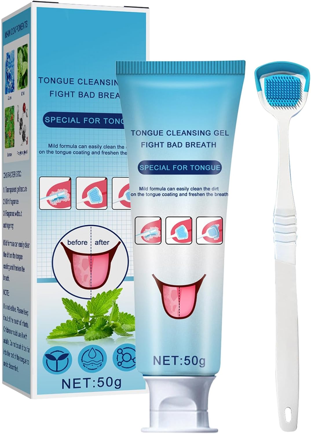 Tongue Cleaning Gel with Brush, Gel for Mouth Thrush Treat-Ment, Removes Odor Breath Multifunctional Tongue Cleaning Paste, Healthy Cleaner for Care