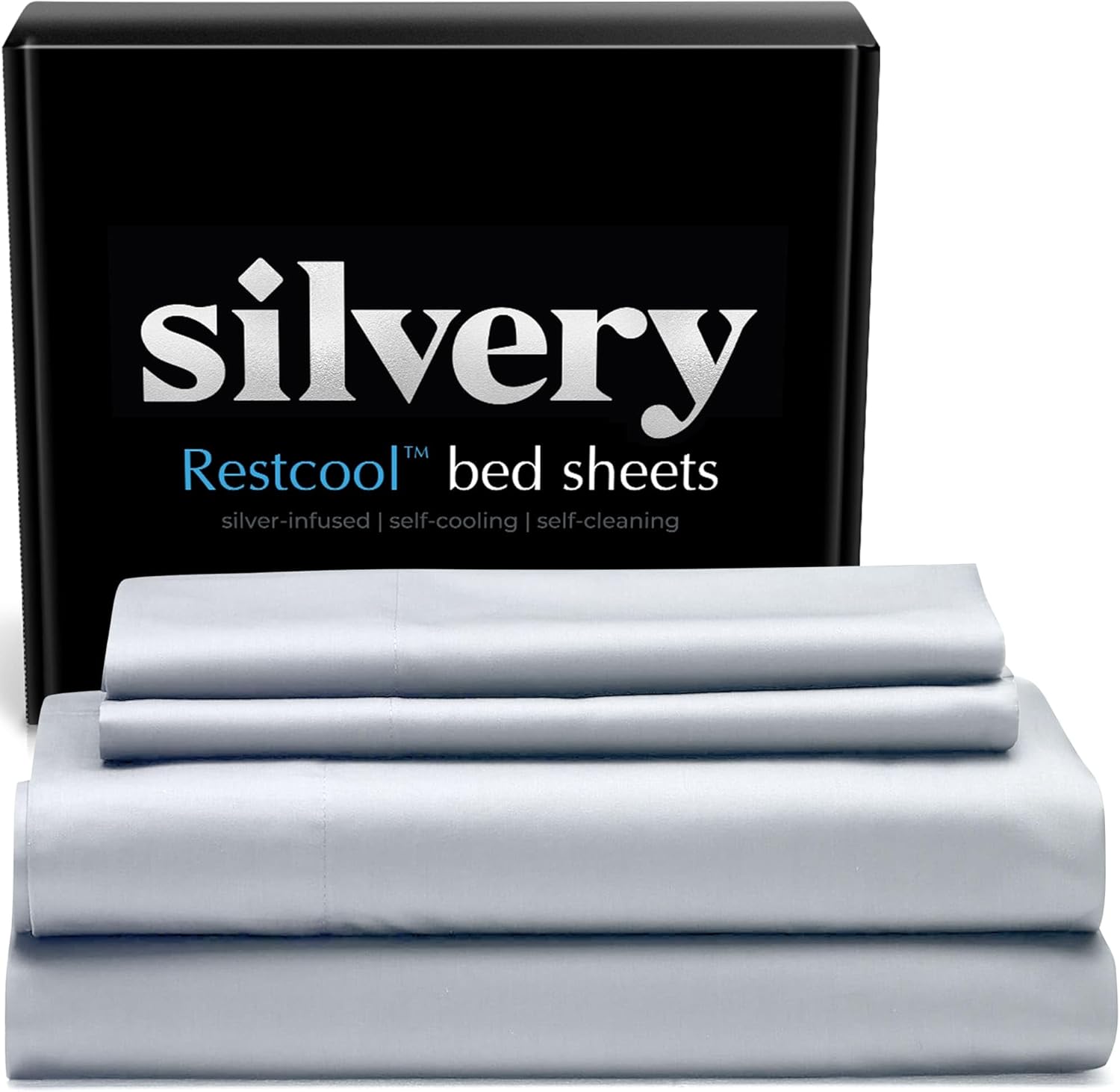Silvery Restcool™ Silver Infused Bed Sheets Set - Award-Winning Self-Cooling Fabric for Hot Sleepers with Self-Cleaning Silvery Technology™ - Ultra Soft Luxury Bedding Set (Full)