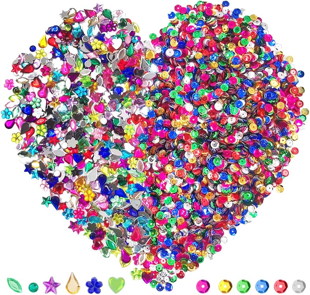 DaKuan 20000 Pcs 6MM Bulk Loose Sequins and 600 Pieces Craft Gems Jewels Acrylic Flatback Rhinestones Gemstone for DIY Crafts Jewelry Making, 6-13mm