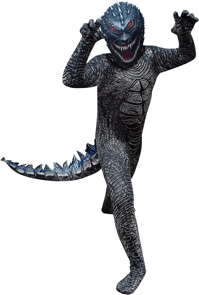 WJSXEQS Kids Godzillas Halloween Costume 3D Print Bodysuit Heroes Jumpsuit Outfits with Headwear for Boys 4-12 Years