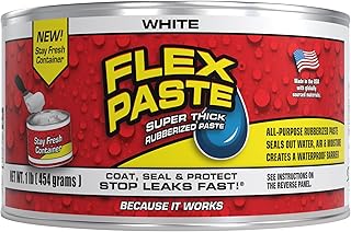 Flex Paste, Half-Quart, White, Waterproof Paintable Putty, Spackle Sealant, Fill Gaps Cracks Holes - Block Out Water and Air - UV Resistant - Walls, Drywall, EPDM, Concrete, Roof, RV Repairs
