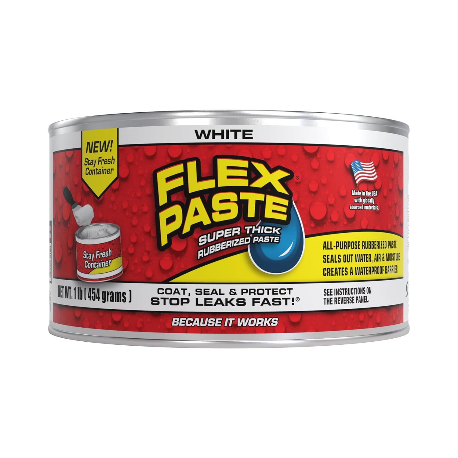 Flex Paste, Half-Quart, White, Waterproof Paintable Putty, Spackle Sealant, Fill Gaps Cracks Holes - Block Out Water and Air - UV Resistant - Walls, Drywall, EPDM, Concrete, Roof, RV Repairs
