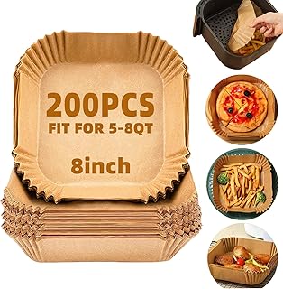 Air Fryer Liners Disposable,200Pcs Parchment Paper,LYHOLKEER 8IN Disposable Air Fryer Paper Liners for 5-8QT Air Fryer, Non-Stick Air Fryer Liners Square Free of Bleach