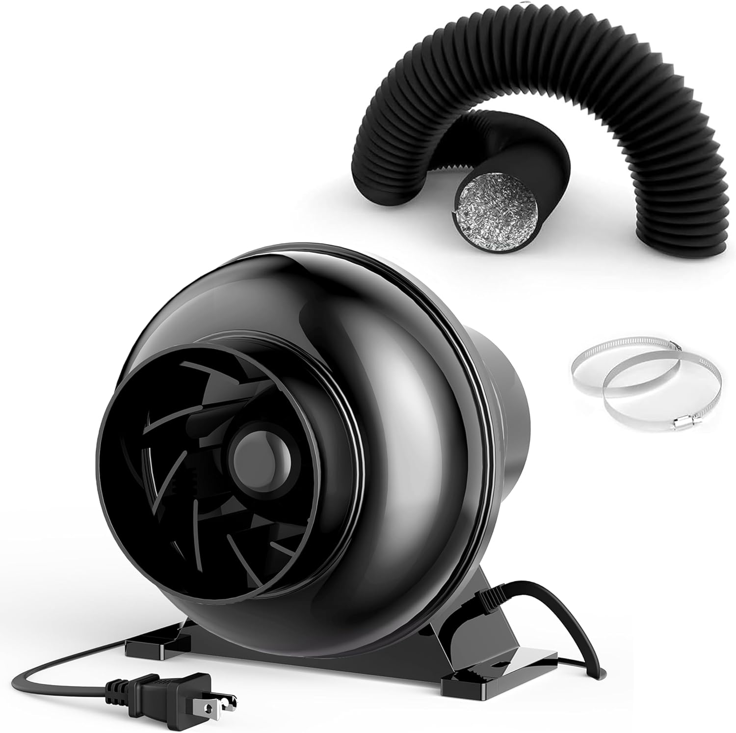 InfiniPower Greenhouse Ventilation Equipment, 4 Inch 230 CFM Inline Fan, 4" 8 Feet Black Ducting, Grow Tent System Kit, Combo for Greenhouse, Grow Tent, Black