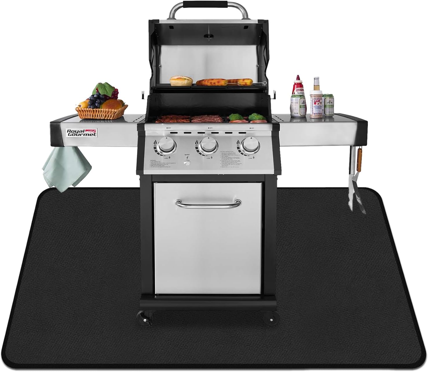 Kovshuiwe Grill Mat Protective, 152x91cm Deck and Patio Protective Mats,BBQ Washable Floor Mats,Perfect for Charcoal Grills, Gas Grills, Oil Fryers