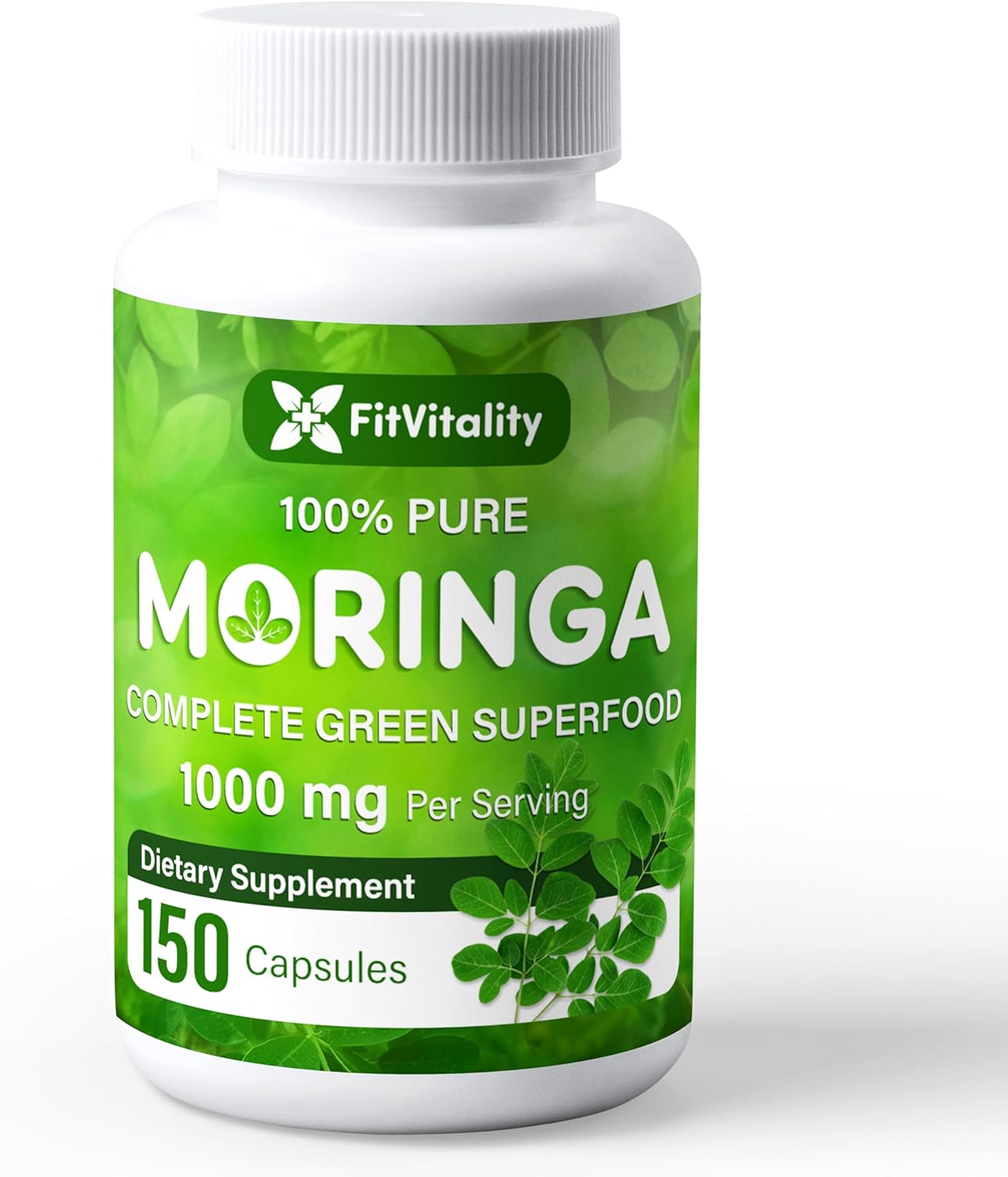 Moringa Capsules| 150 Capsules| Moringa Oleifera | Pure & Natural| Non-GMO and Gluten Free Supplement | Complete Green Superfood | Moringa Leaf Extract Powder