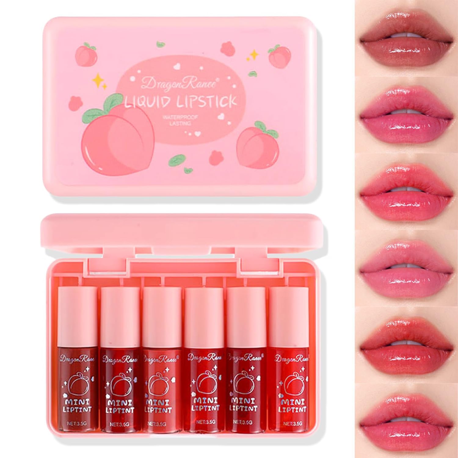 6 Colors Liquid Tint Stain,Korean Lip Gloss Moisturizing Natural,Multi-Use Lip and Cheek Tint Stain,Long-Lasting & Non-Stick Cup,Vivid Color