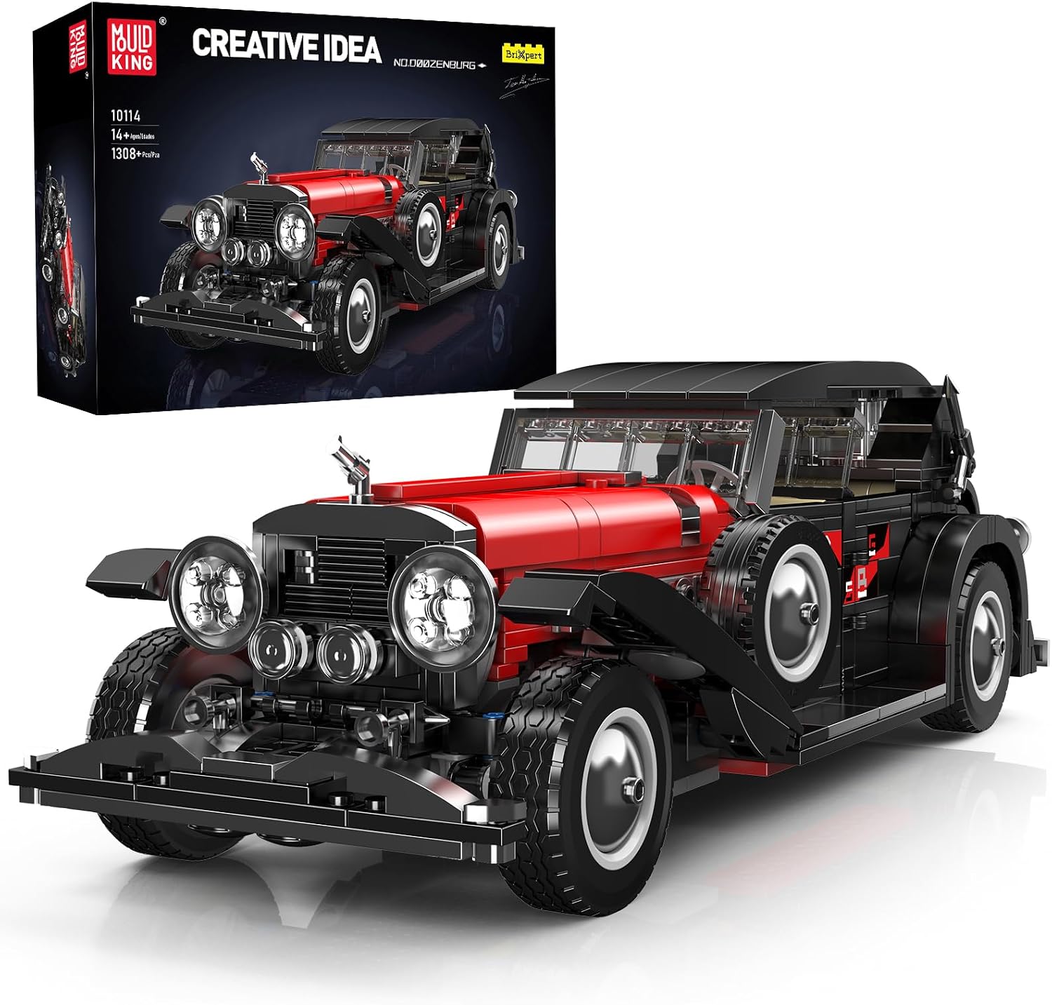 Mould King Classic Car Building Toy Set, MOC Vintage Model Building Block Kit, Technology Retro Car Toy for Adult Age 14+, Static Version