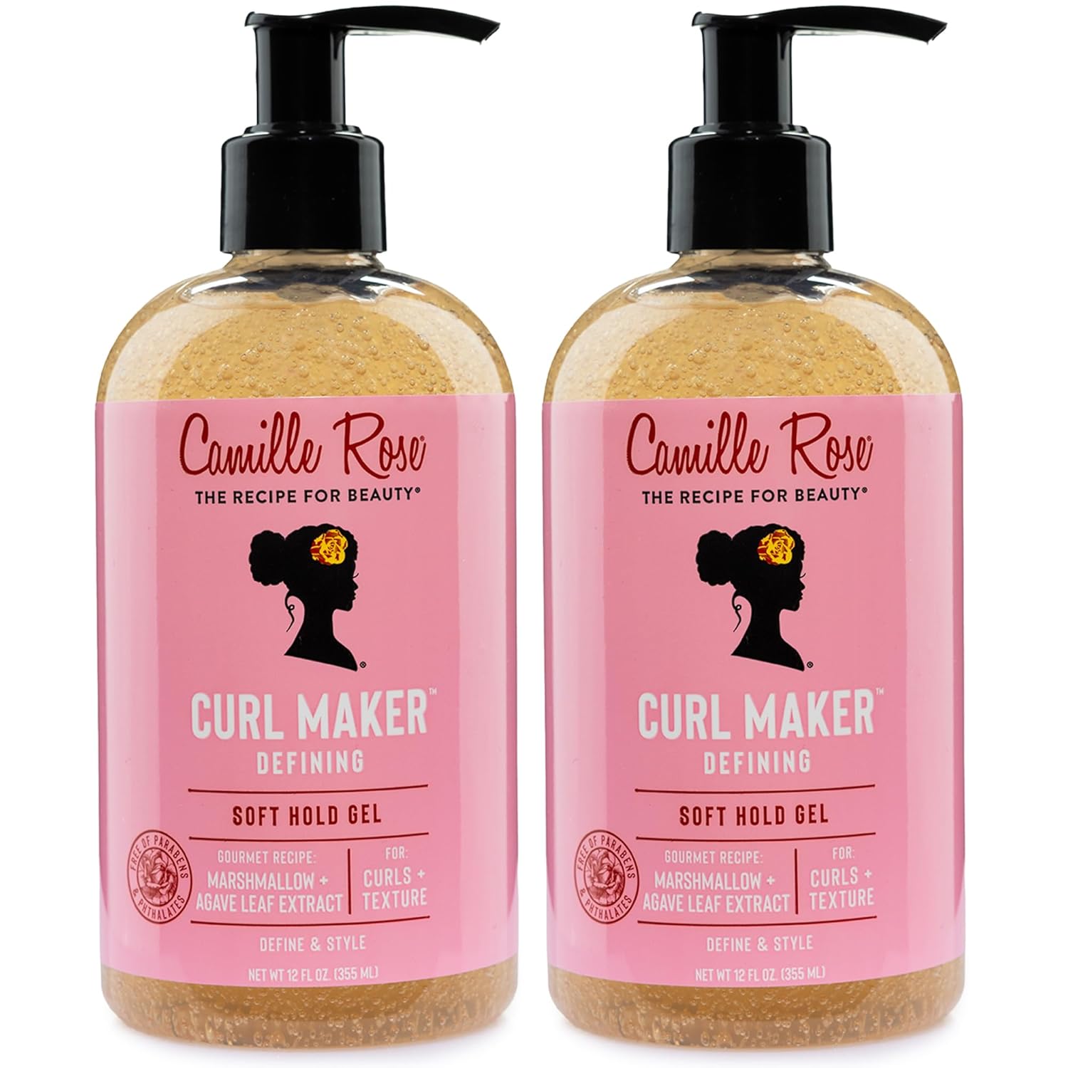 Camille Rose Curl Maker Defining Gel, Soft Hold 2-Pack – Textured, Curly Hair Moisture, Detangler, Frizz Control with Nourishing Botanicals, 12 Fl Oz