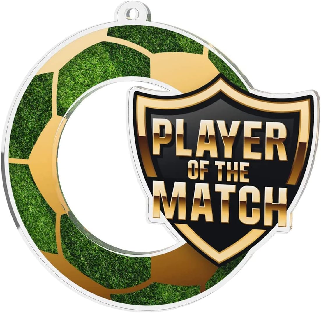 Trophy Monster Pack of 10x Football Player of the Match Green Medals FREE Ribbons in Bulk Medal Deal | for Clubs, Events | Made from Printed Acrylic, 10 Colours | 50,60,70 or 80mm (3 pack sizes)