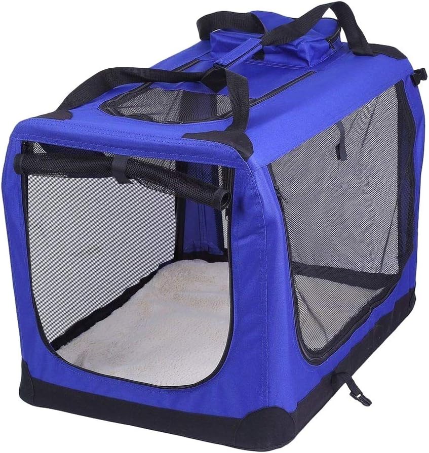 Petbarn Portable Soft Fabric Pet Carrier Folding Dog Cat Puppy Travel Transport Bag (Large, Blue)