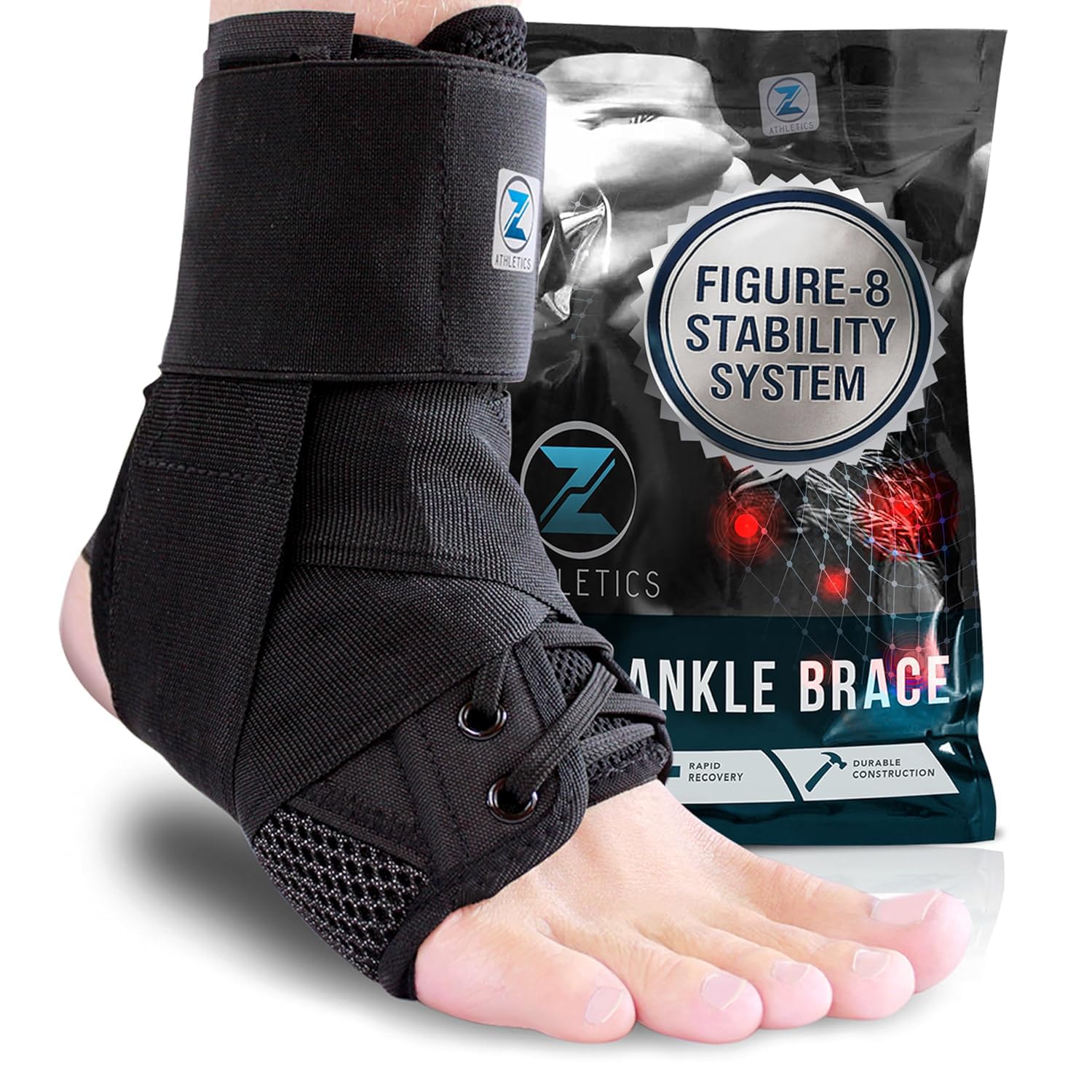 Z ATHLETICS Ankle Brace for Women & Men - Lace Up Adjustable Support with Side Stabilizers for Sprained Ankle, Achilles Tendonitis Relief | Basketball, Volleyball, Running & Sports Recovery