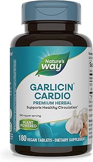 Nature's Way Garlicin Cardio, Premium Herbal, Supports Healthy Circulation*, No Garlic Taste, Vegan, 180 Tablets (Packaging May Vary)