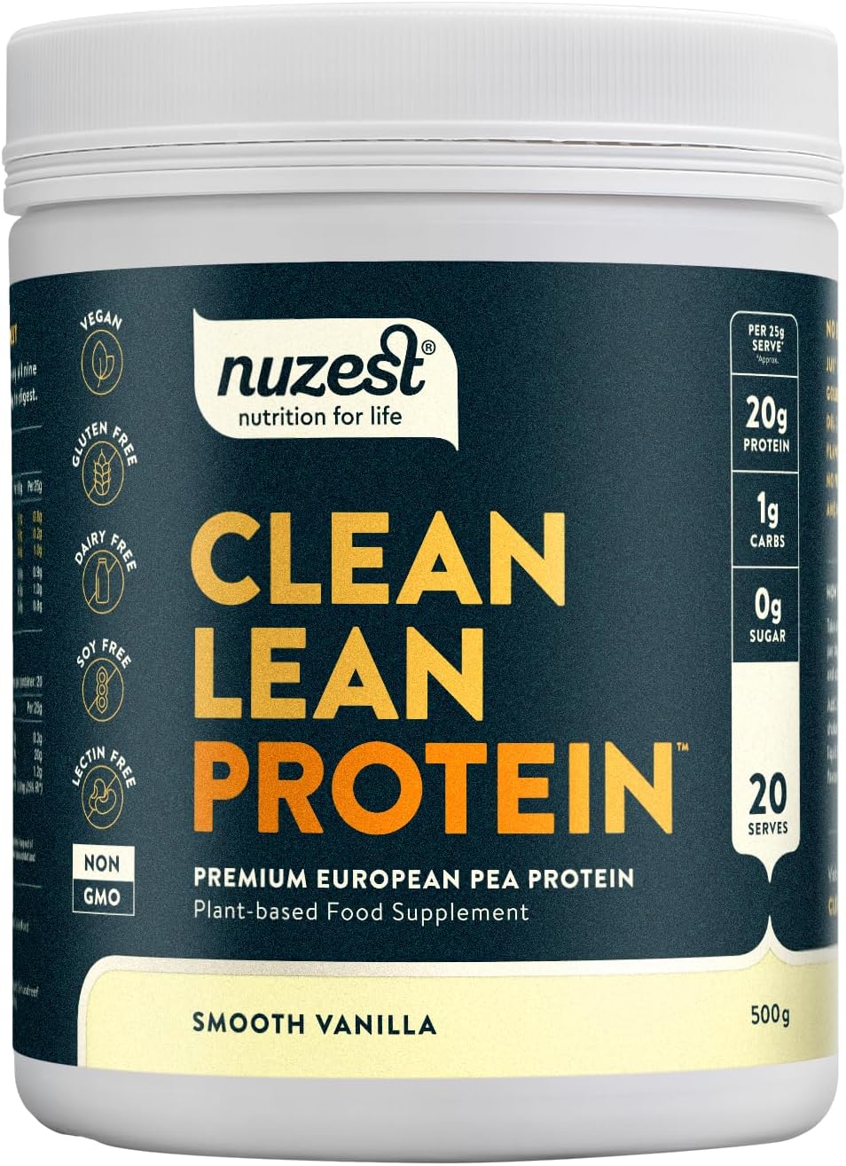 Vegan Protein Powders by Nuzest - Clean Lean Protein - Smooth Vanilla - Plant Based Pea Protein Shake - Low Calorie & Low Carb - Gluten Free - Dairy Free - 500g (20 Servings)