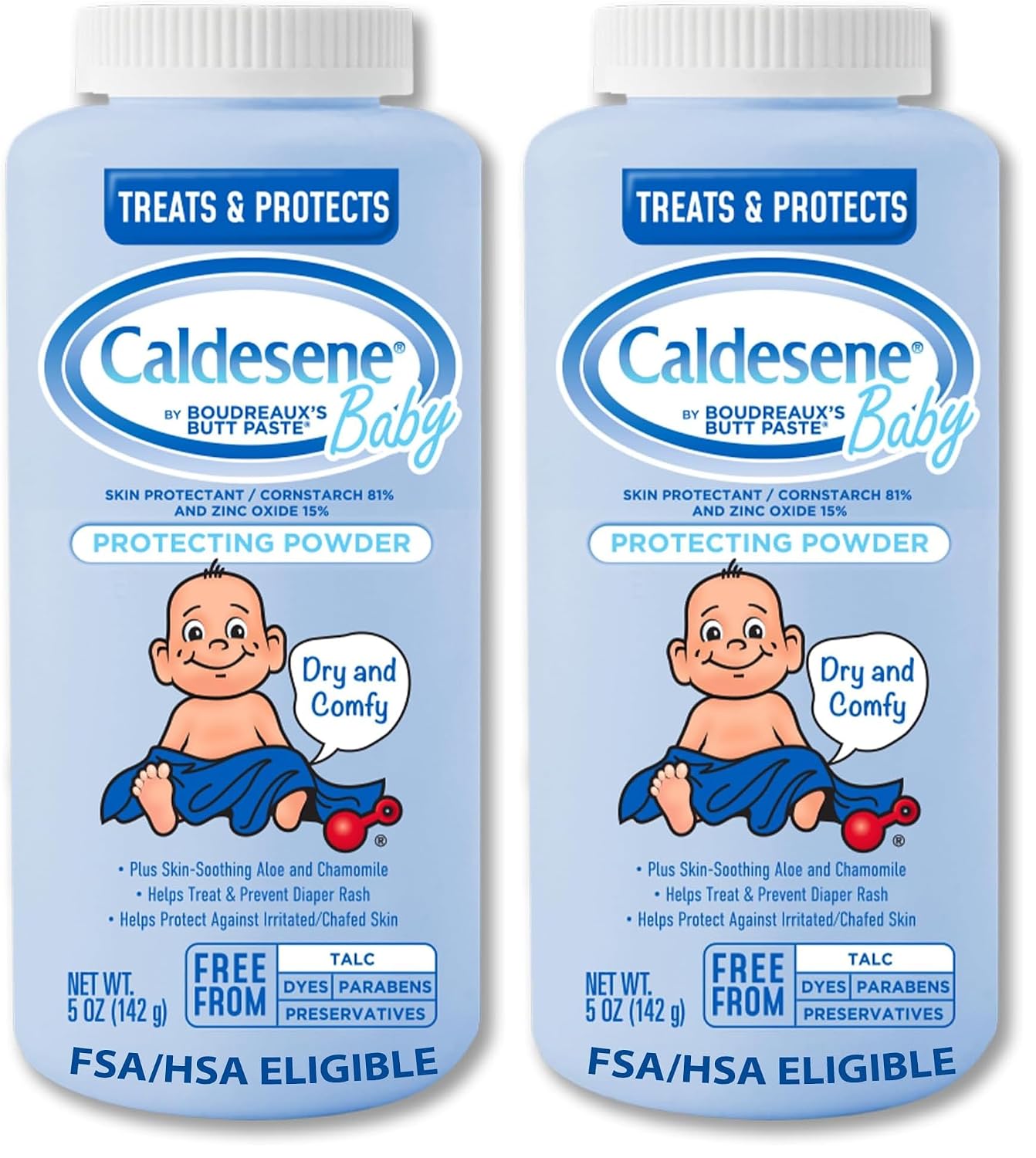 Caldesene Dry & Comfy Baby Powder with Zinc Oxide & Cornstarch, Free from Talc & Preservatives, 5 Oz. (Pack of 2)