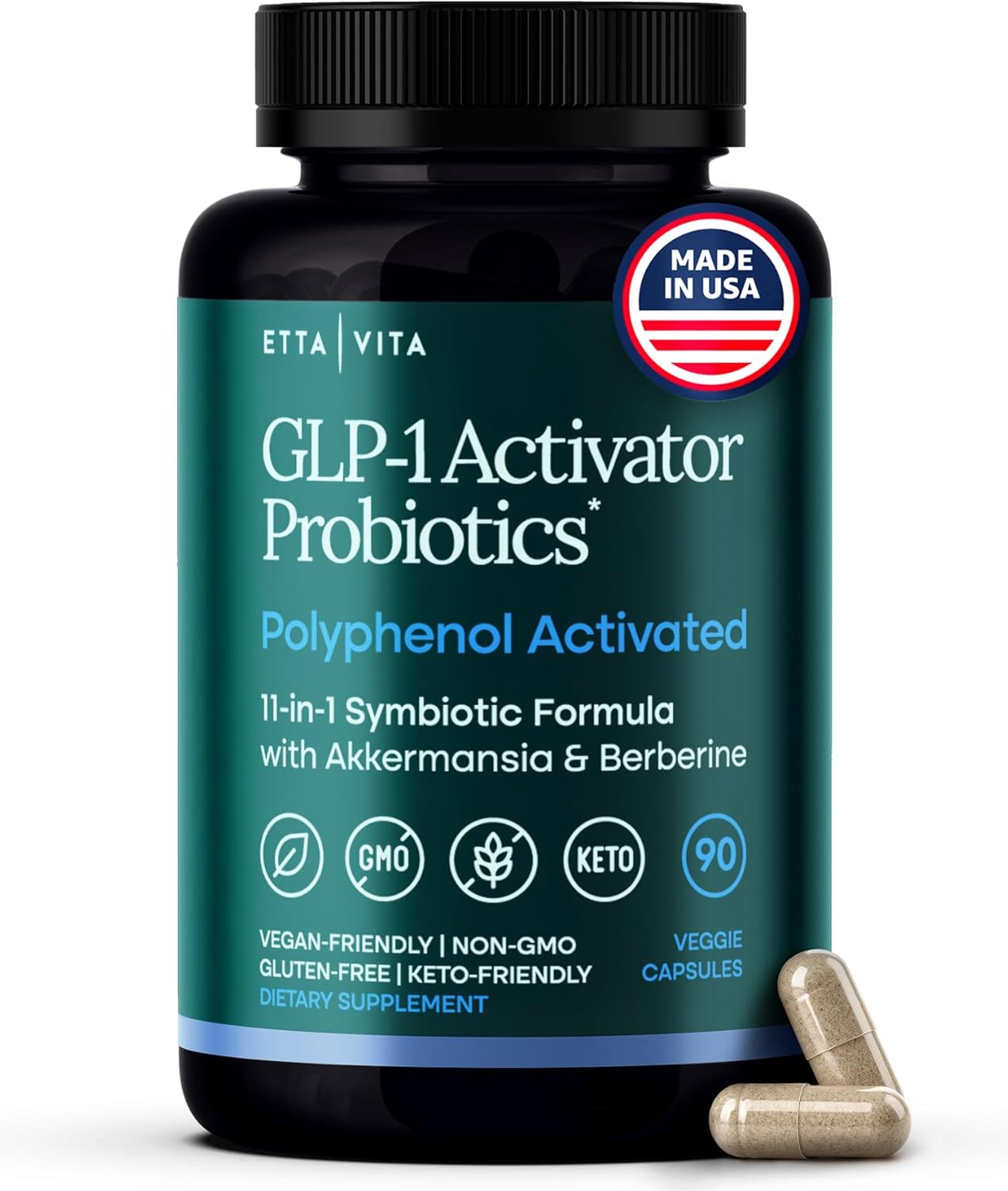 GLP-1 Supplement for Weight Loss & Appetite Control for Women and Men with Akkermansia, Berberine, Inulin, EGCG, Resveratrol, Hops, Polyphenols - Supports Digestion, Hunger, Cravings, Gut Health