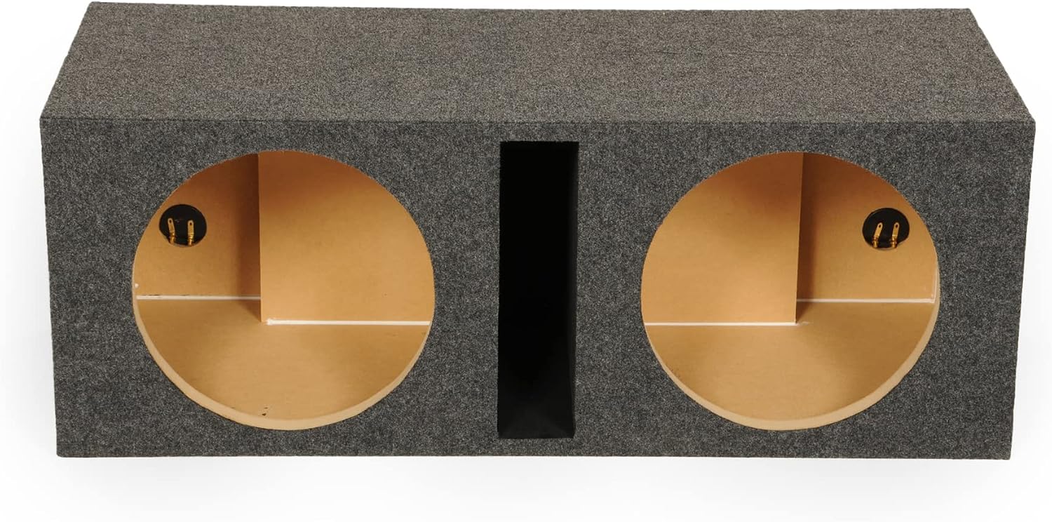 QPower QBASS Dual 12" Car Audio Subwoofer Box, Charcoal Gray Carpet Finish | MDF Woofer Enclosure, Single Slot Port Vent, Deep Bass Sound System for Truck and Stereo