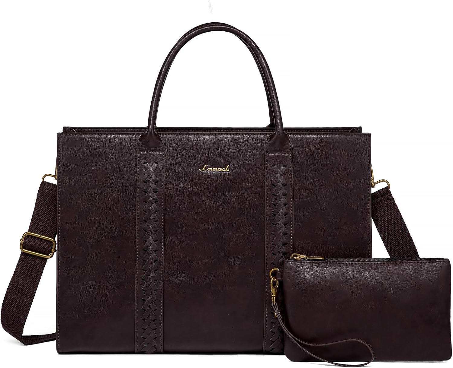 LOVEVOOK Laptop Tote Bag for Women, Vintage Leather Work Bags 15.6 inch Laptop Bag, Waterproof Computer Bag Business Office Briefcase, Purple