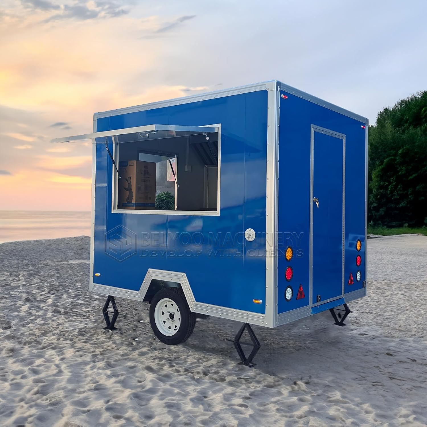 BELYOO 8.5FT Food Truck Trailer DDP Food Trailer Concession Food Trailer for Sale Mobile Food Cart with Full Kitchen Equipment (Blue)