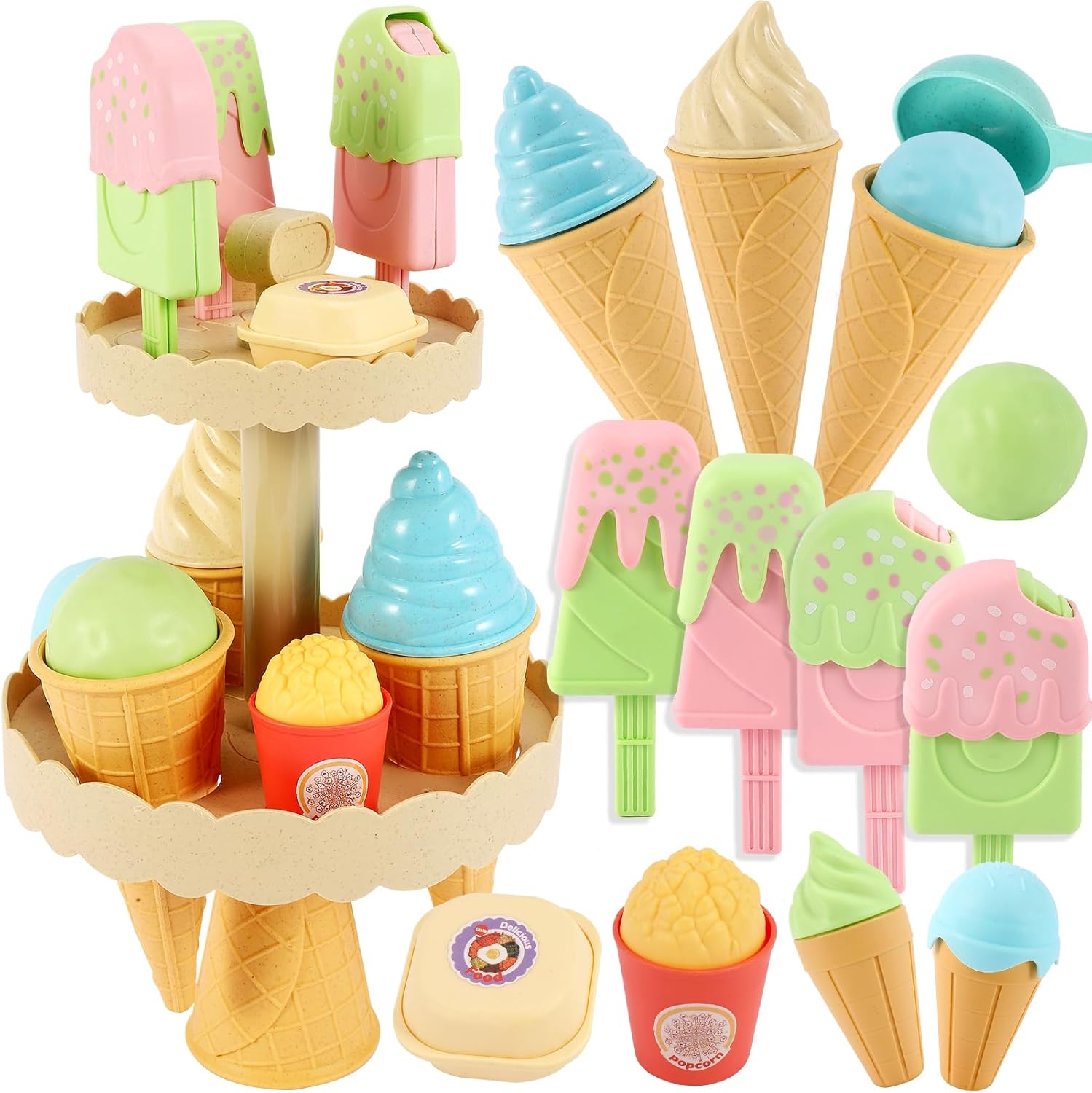 AOLEVA Kids Ice Cream Toys Play Set for Kid, Plastic Toy Play Food Sets for Children Kitchen Toddler Ice Cream Shop Accessories Gifts for 3 4 5 Years Old Kids Boys Girls