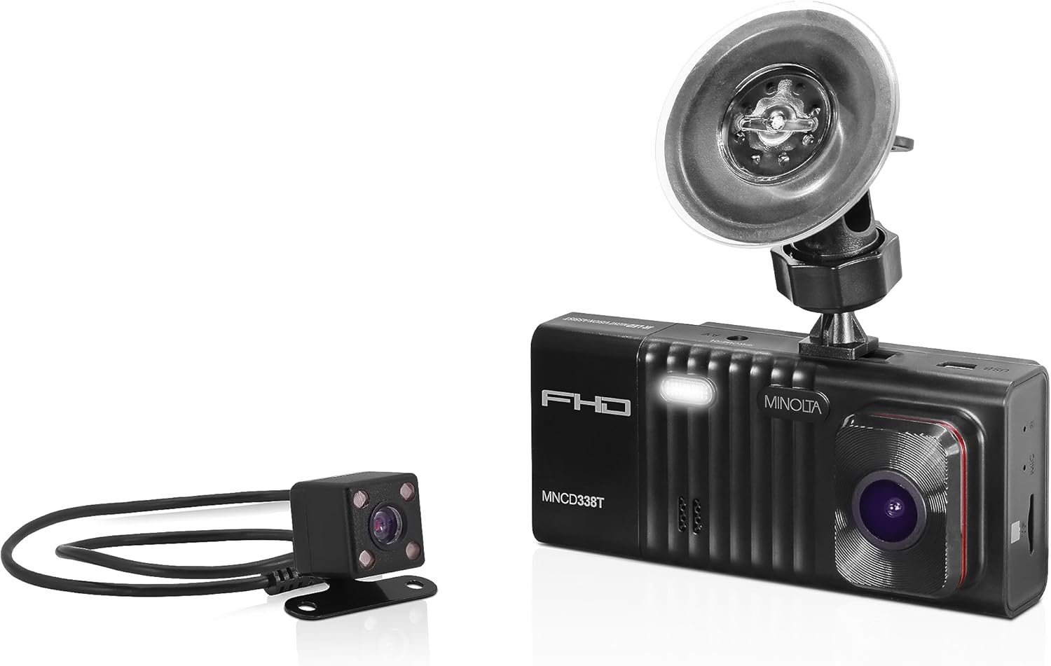 Minolta Dash Camera – 3-Channel 1080P Car DVR with Rear & Interior Cam, Night Vision, 3.0” LCD Screen, G-Sensor, Loop Recording, Parking Monitor, Motion Detection, 32GB Card (Black)