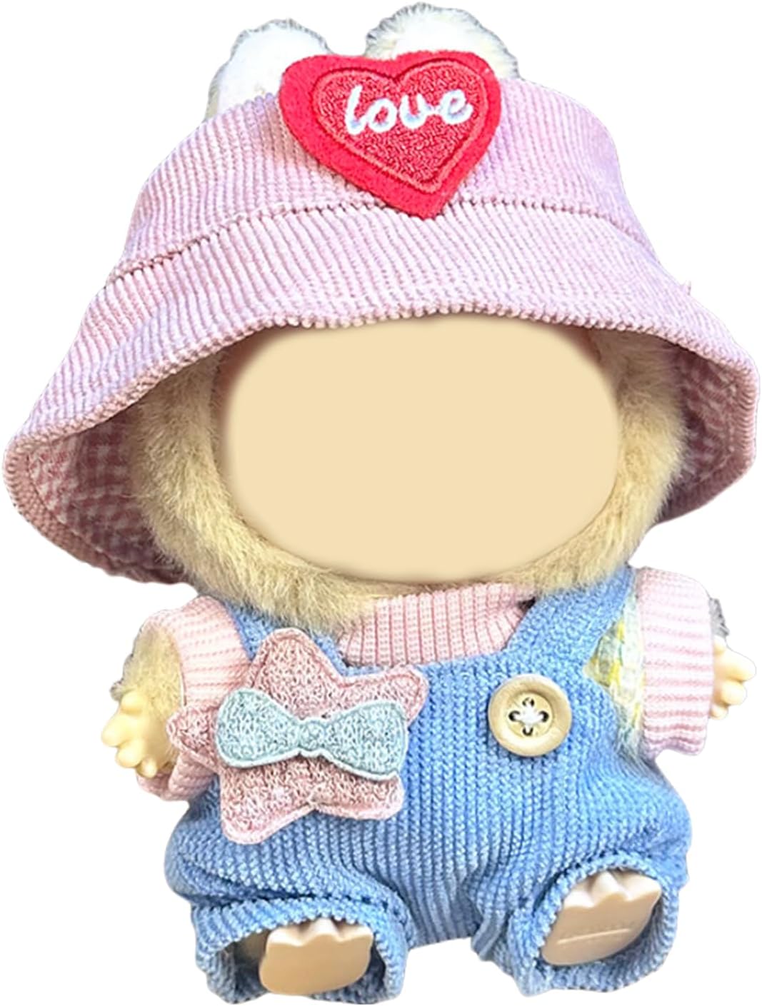 SSKHE 3 Pcs Outfit Set for 17cm Labubu Dolls, Includes Hat + Sweater + Pants (Accessory), Cute Plush Clothing Accessories, No Doll Included, Suitable for 17cm Doll (Cowboy, One Size)