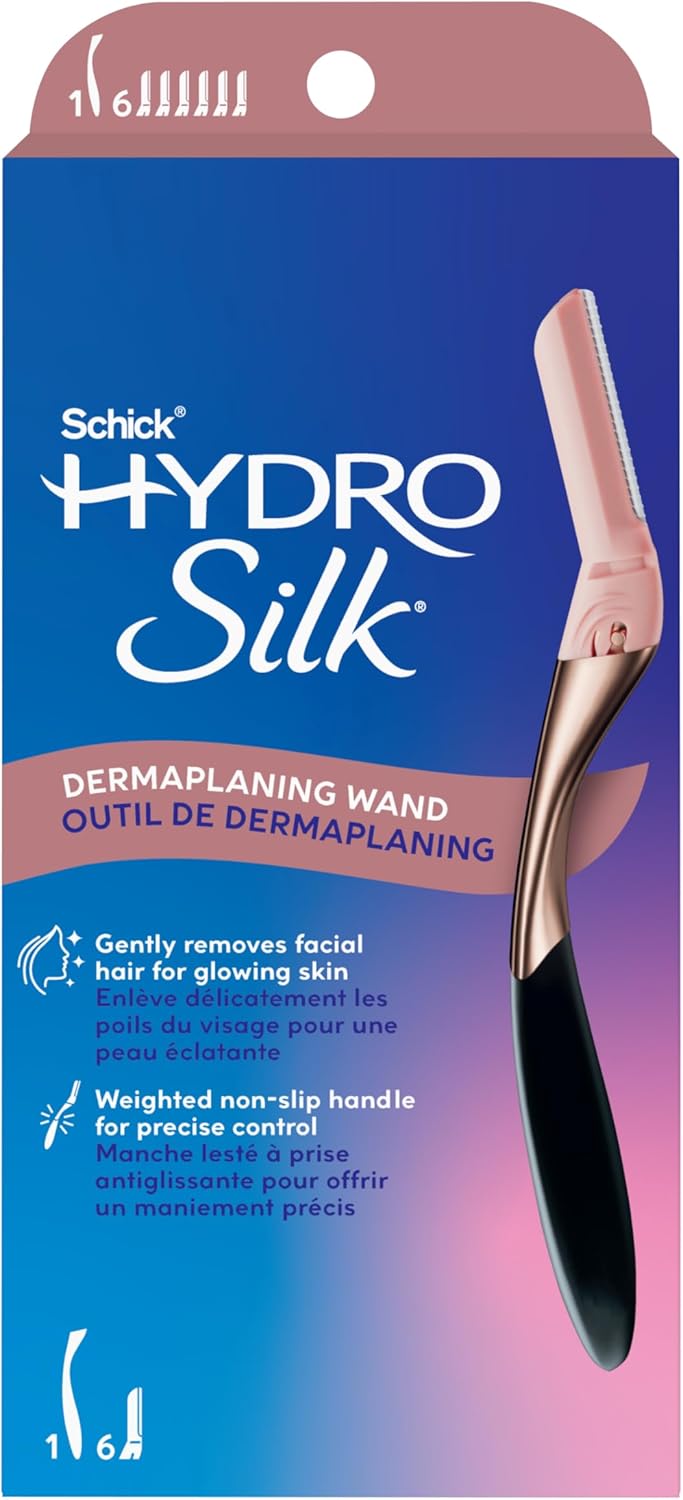 Schick Hydro Silk Dermaplaning Wand, Dermaplaning Tool for Face with 6 Refill Blades | Dermaplane Razor for Women Face, Dermaplane Tool, Eyebrow Razor, Face Razor, Professional Style Skincare Tool