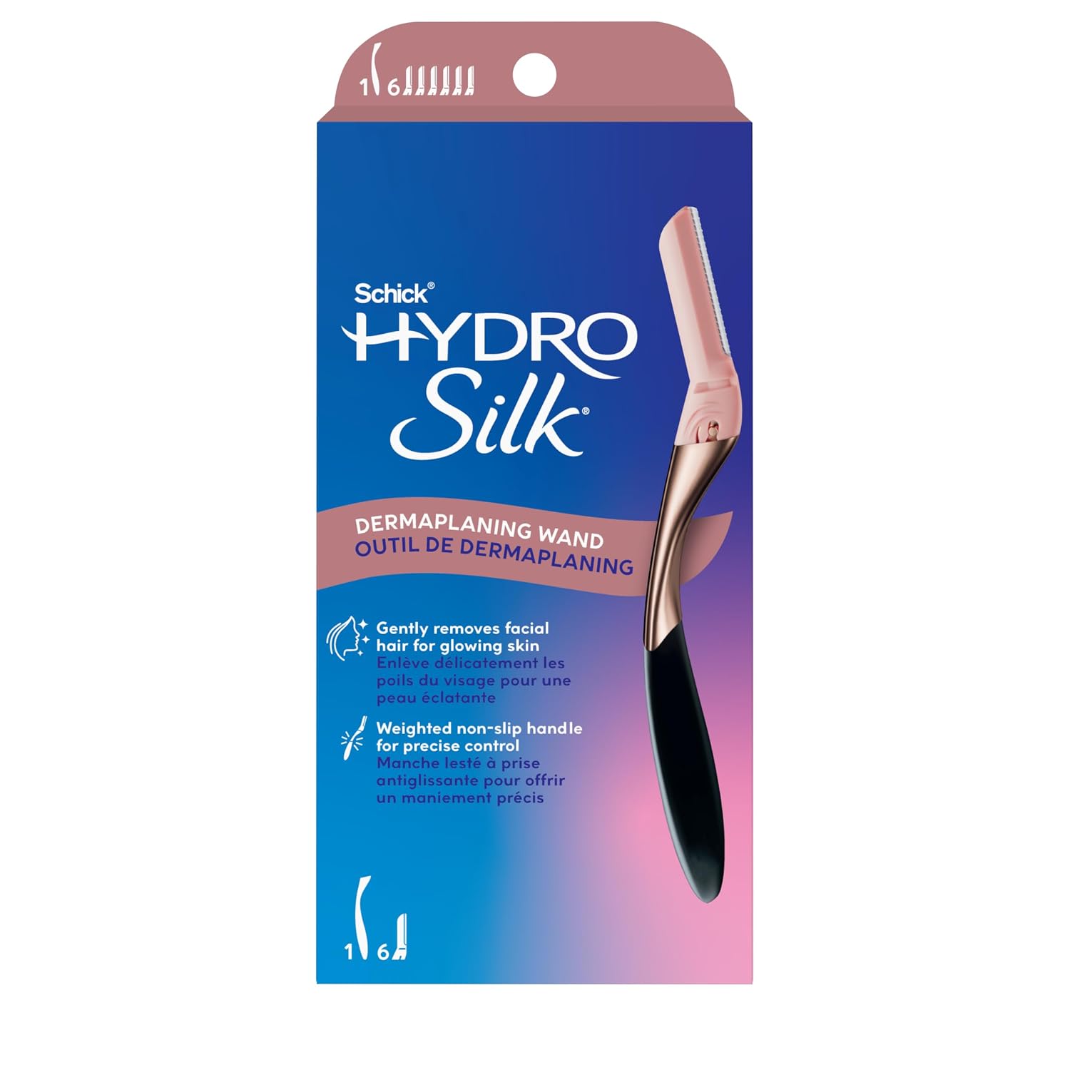 Schick Hydro Silk Dermaplane Razor for Women Face, 1 Handle & 6 Refills