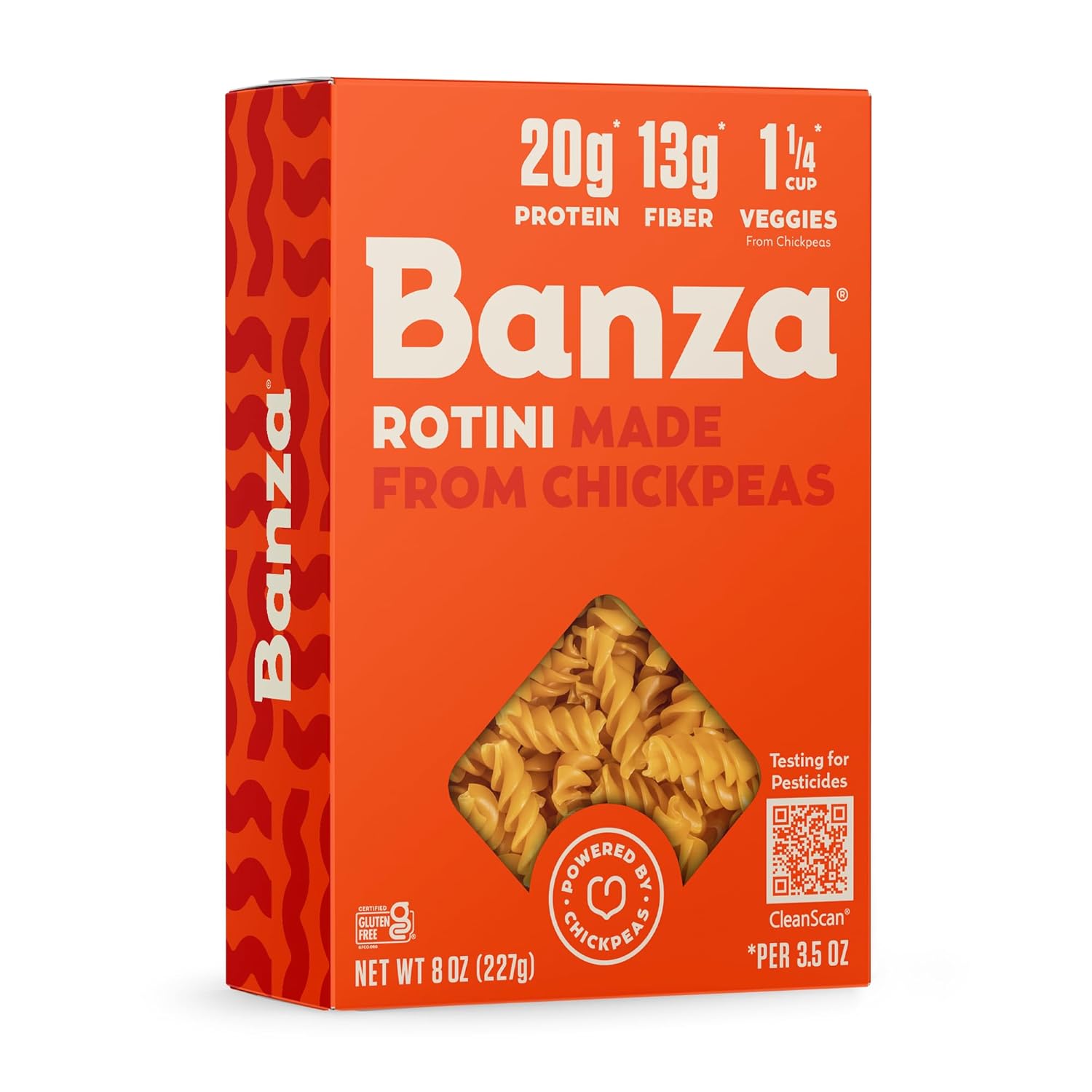 Banza Rotini Pasta from Chickpeas - Gluten Free, High Protein, and Lower Carb Protein Rotini Chickpea Pasta - 8oz
