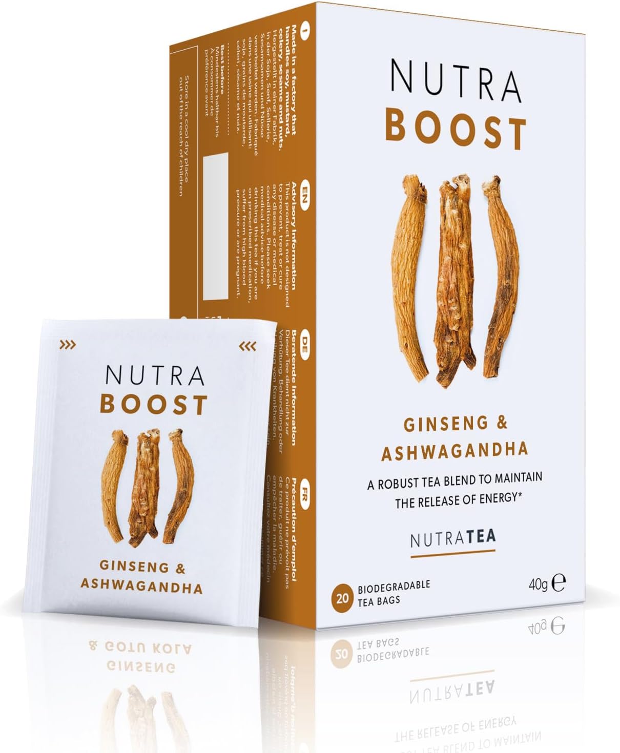 Nutra Tea NUTRABOOST Energy Tea with Ashwagandha & Ginseng, 20 Tea Bags