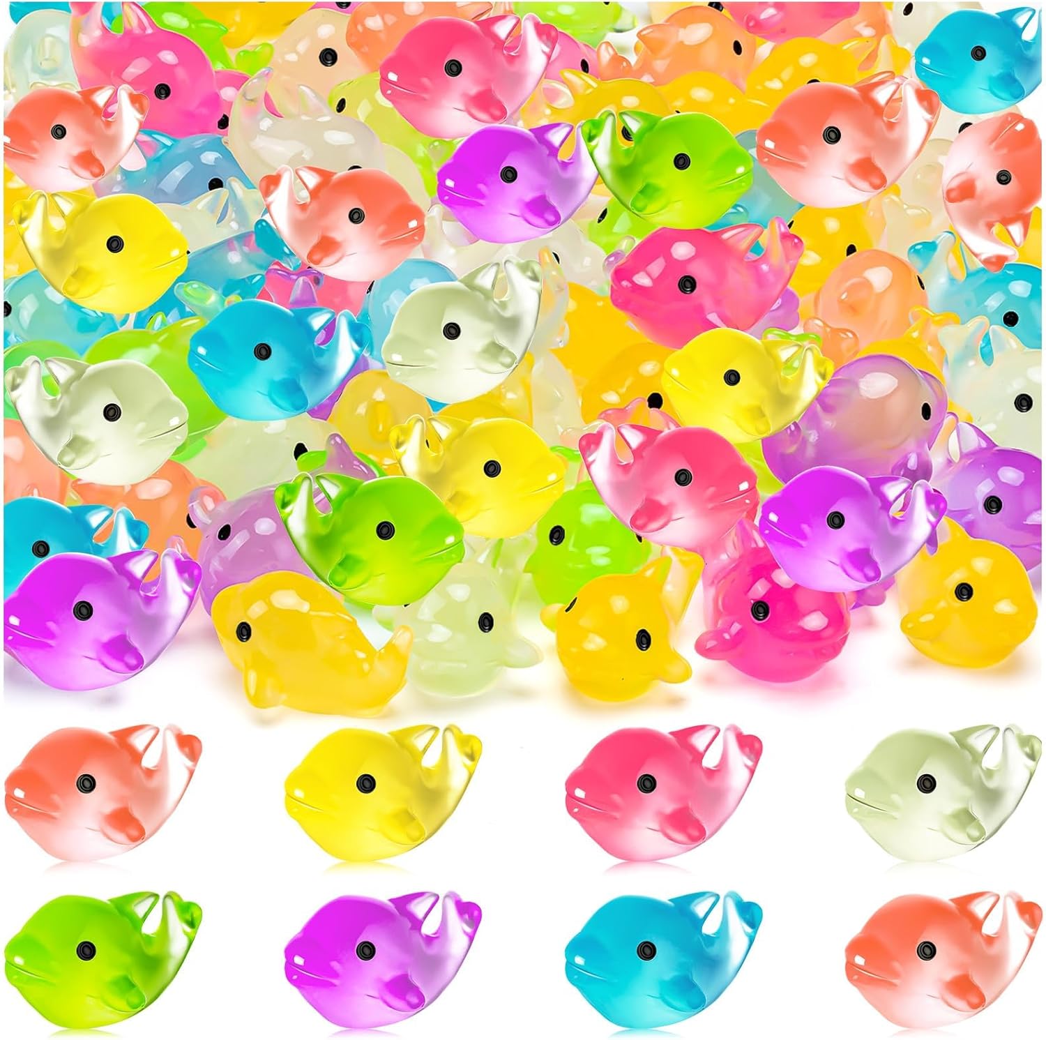 TCSYLSC 68PCS Luminous Mini Resin Dolphins Tiny Dolphin Figurines Glow in The Dark, Cute Miniature Dolphins Animal Statues for Micro Fairy Garden Landscape Aquarium Birthday Hidden Game (7 Colors)